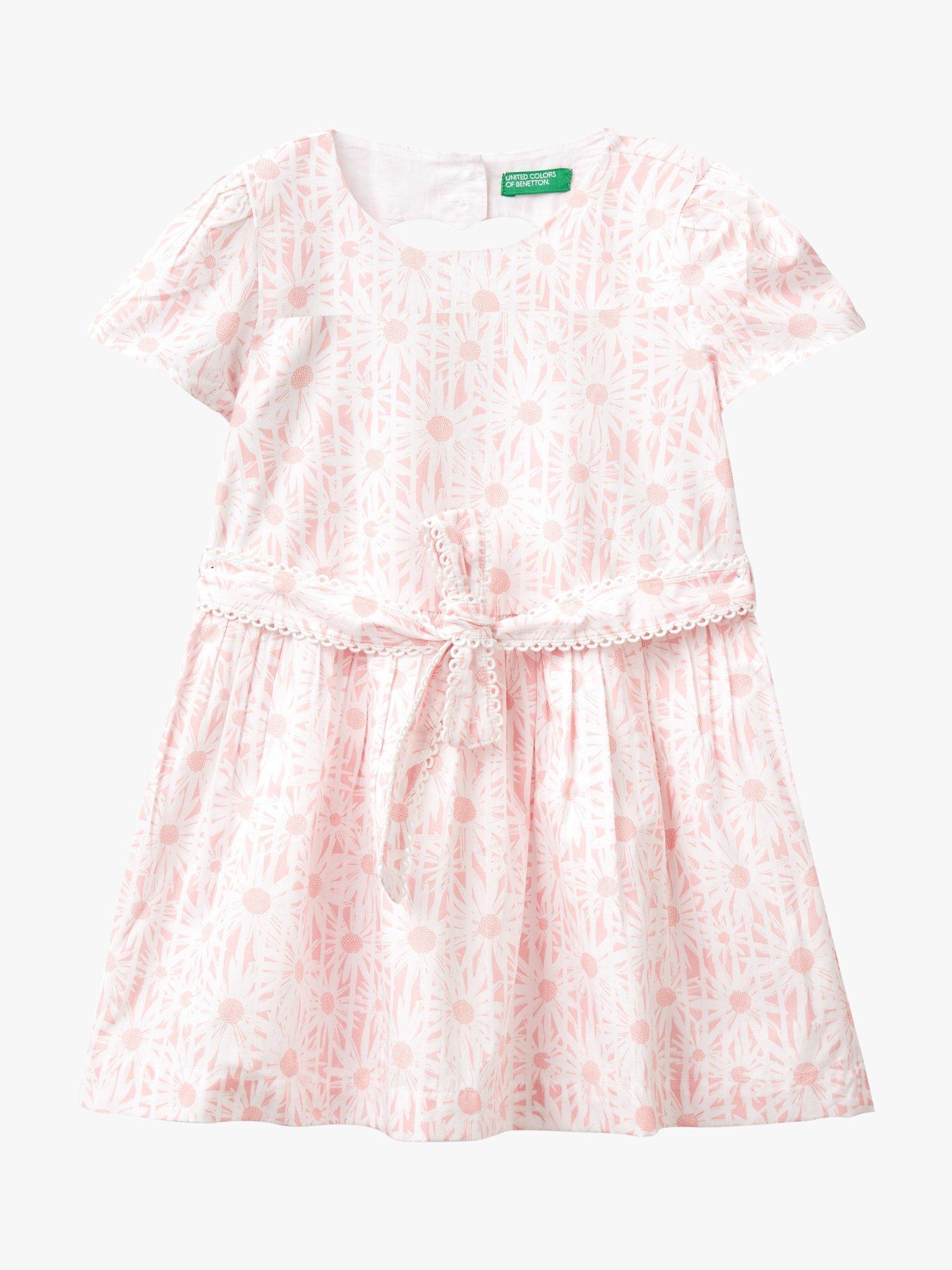 Benetton Kids' Cotton Poplin Daisy Stripe Dress, Pink