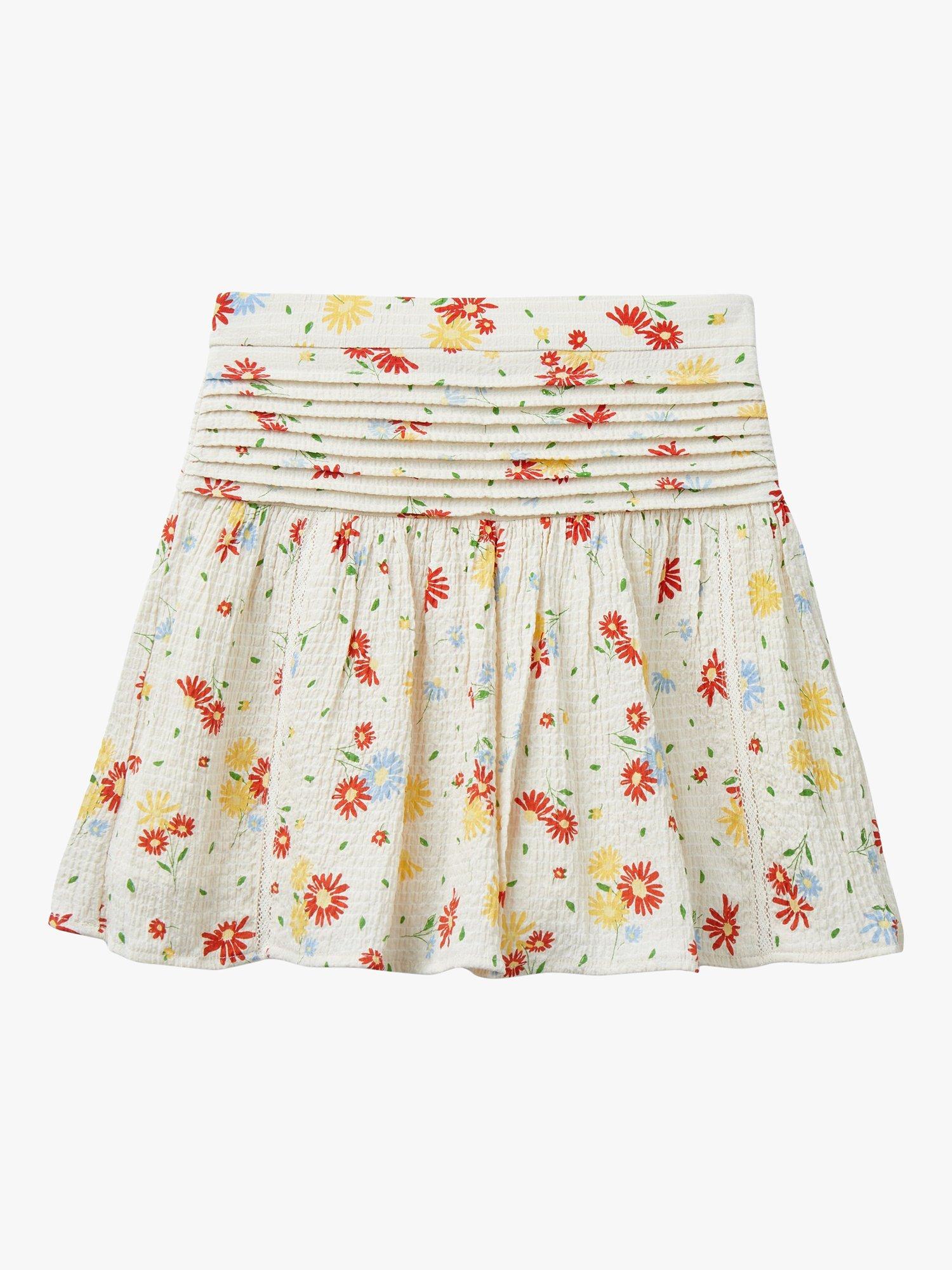 Benetton Kids' Floral Print Tuck Mini Skirt, Multi