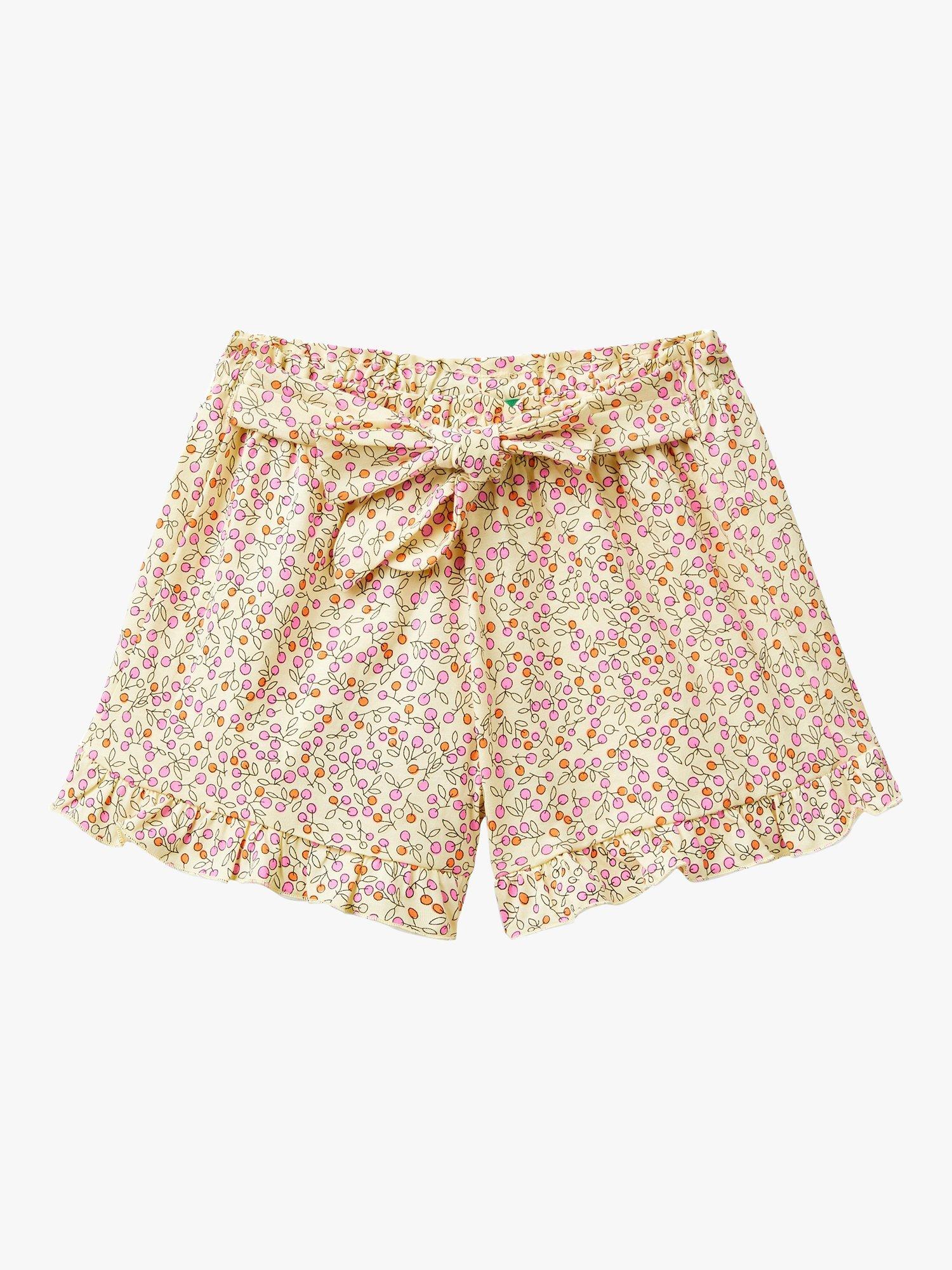 Benetton Kids' Floral Print Sash Ruffle Hem Shorts, Multi