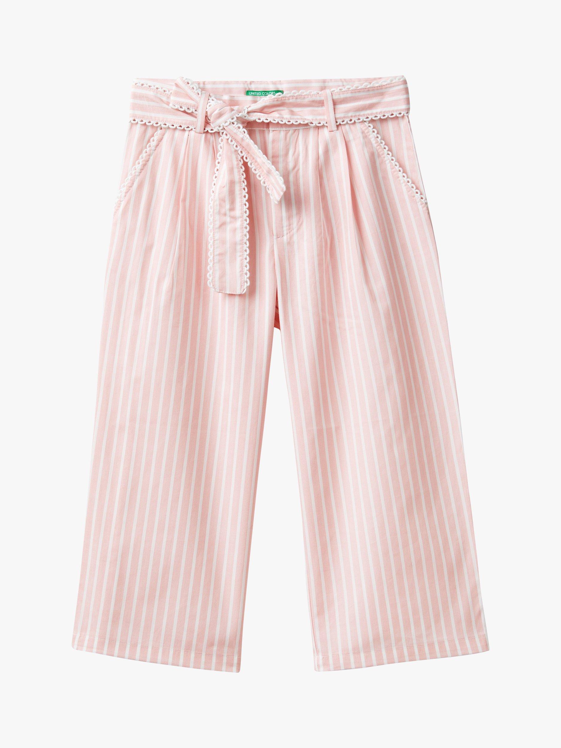 Benetton Kids' Poplin Macrame Detail Stripe Trousers, Pink