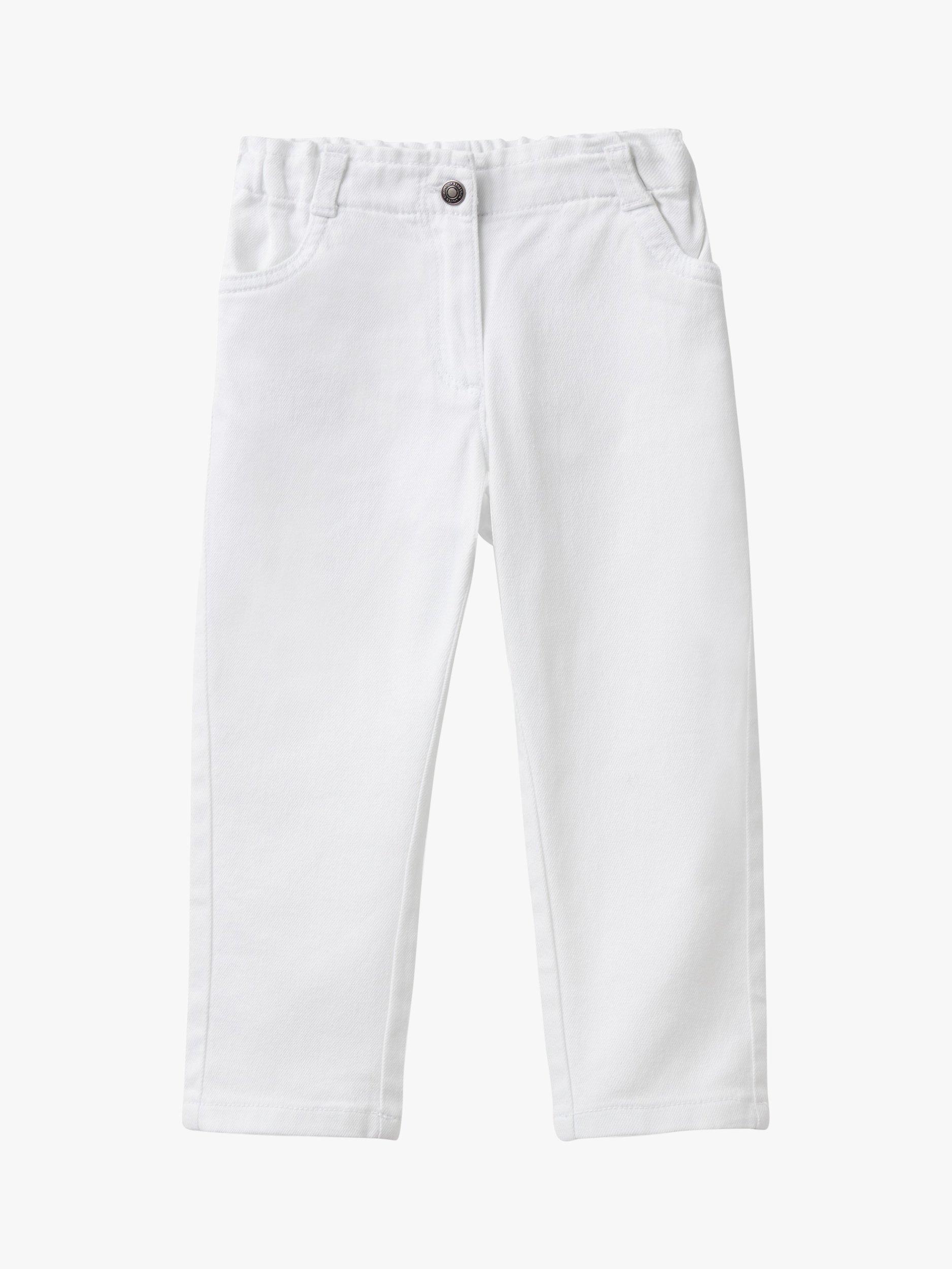 Benetton Kids' Drill Elastic Waist Trousers, White