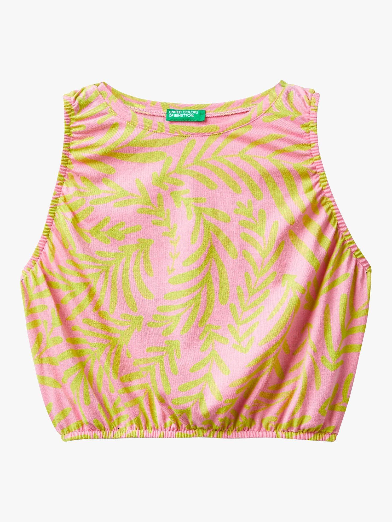 Benetton Kids' Leaf Print Tank Top, Pink/Multi