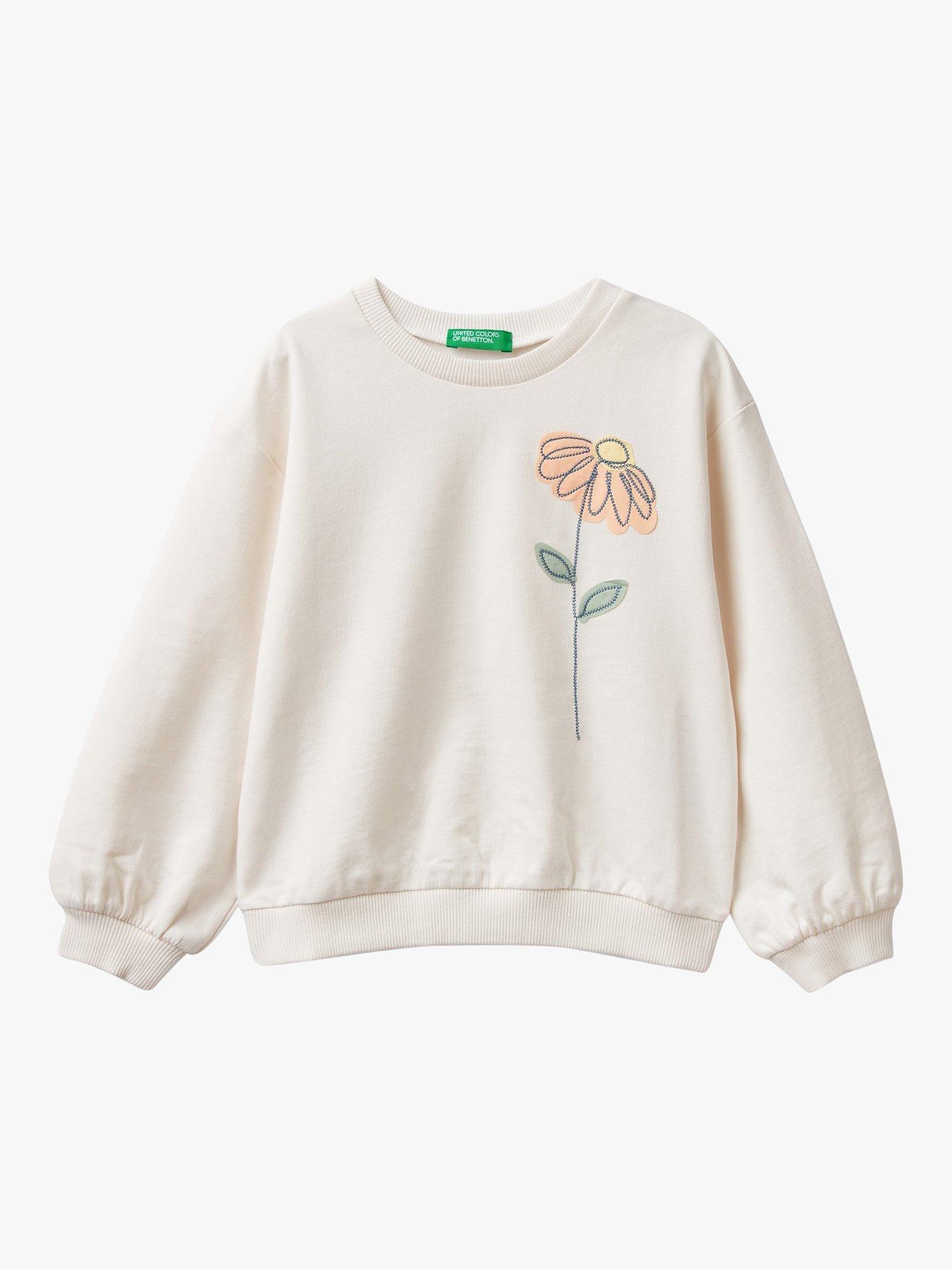 Benetton Kids' Floral Embroidered Jumper, Cream