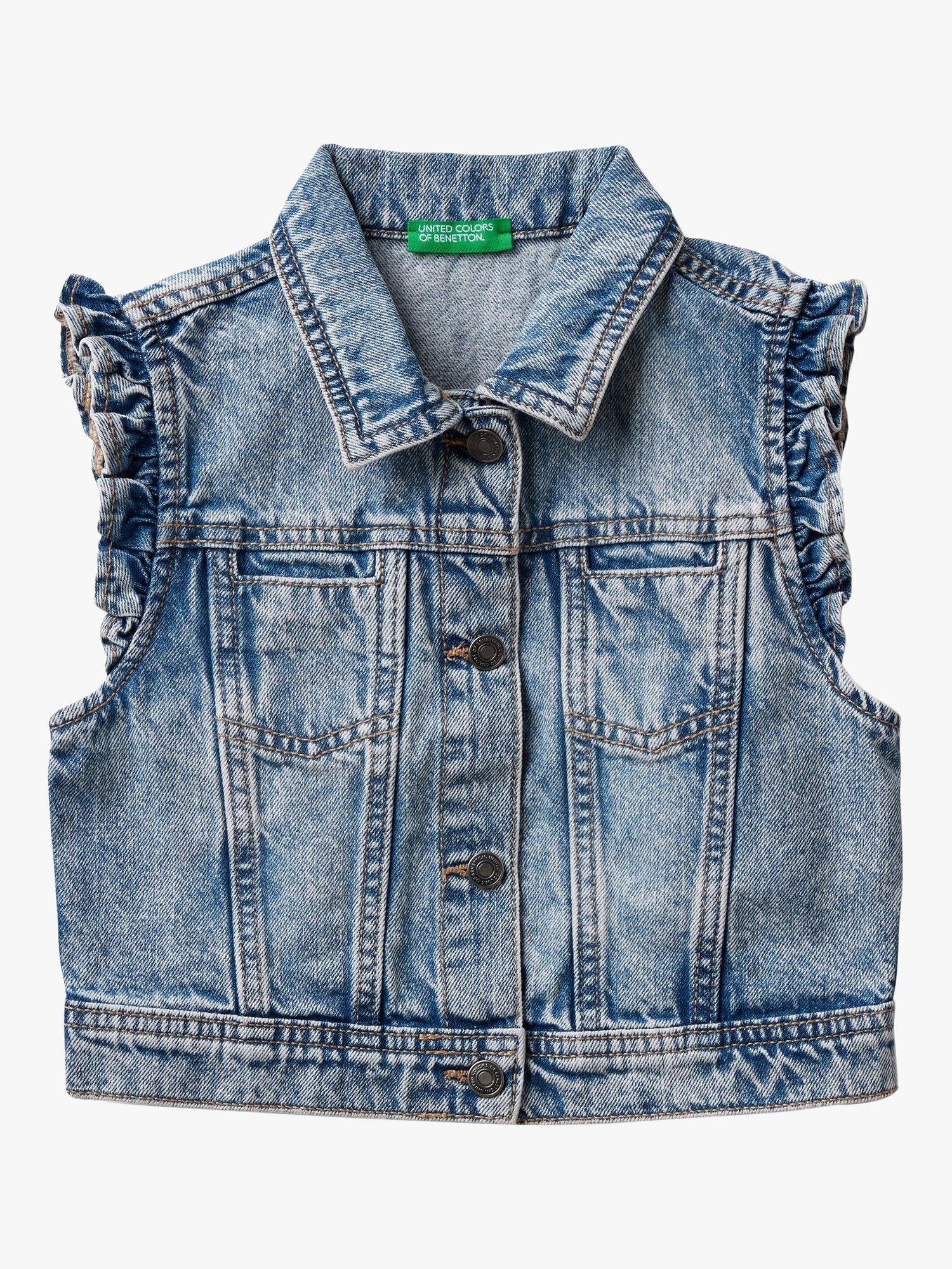 Benetton Kids' Sleeveless Frill Denim Jacket, Blue
