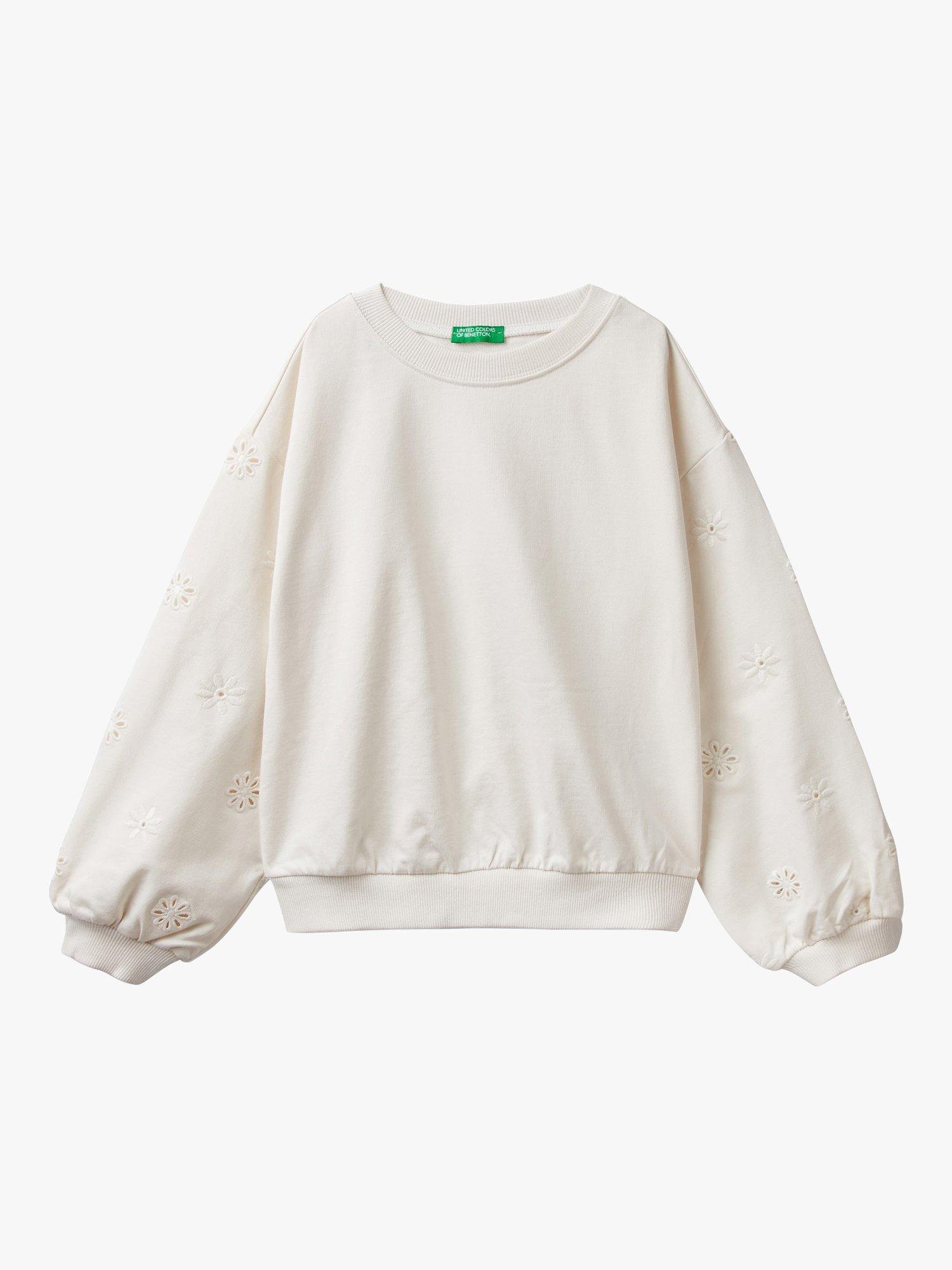 Benetton Kids' Floral Embroidered Crew Neck Sweatshirt, Cream, 10-11 years