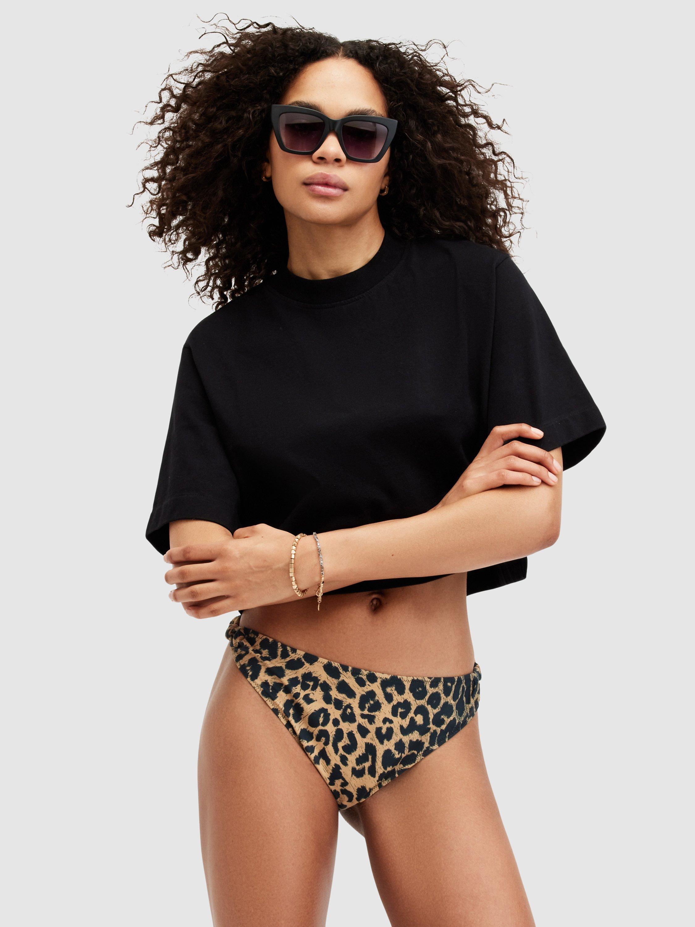 AllSaints Emma Leopard Print Bikini Bottoms, Brown