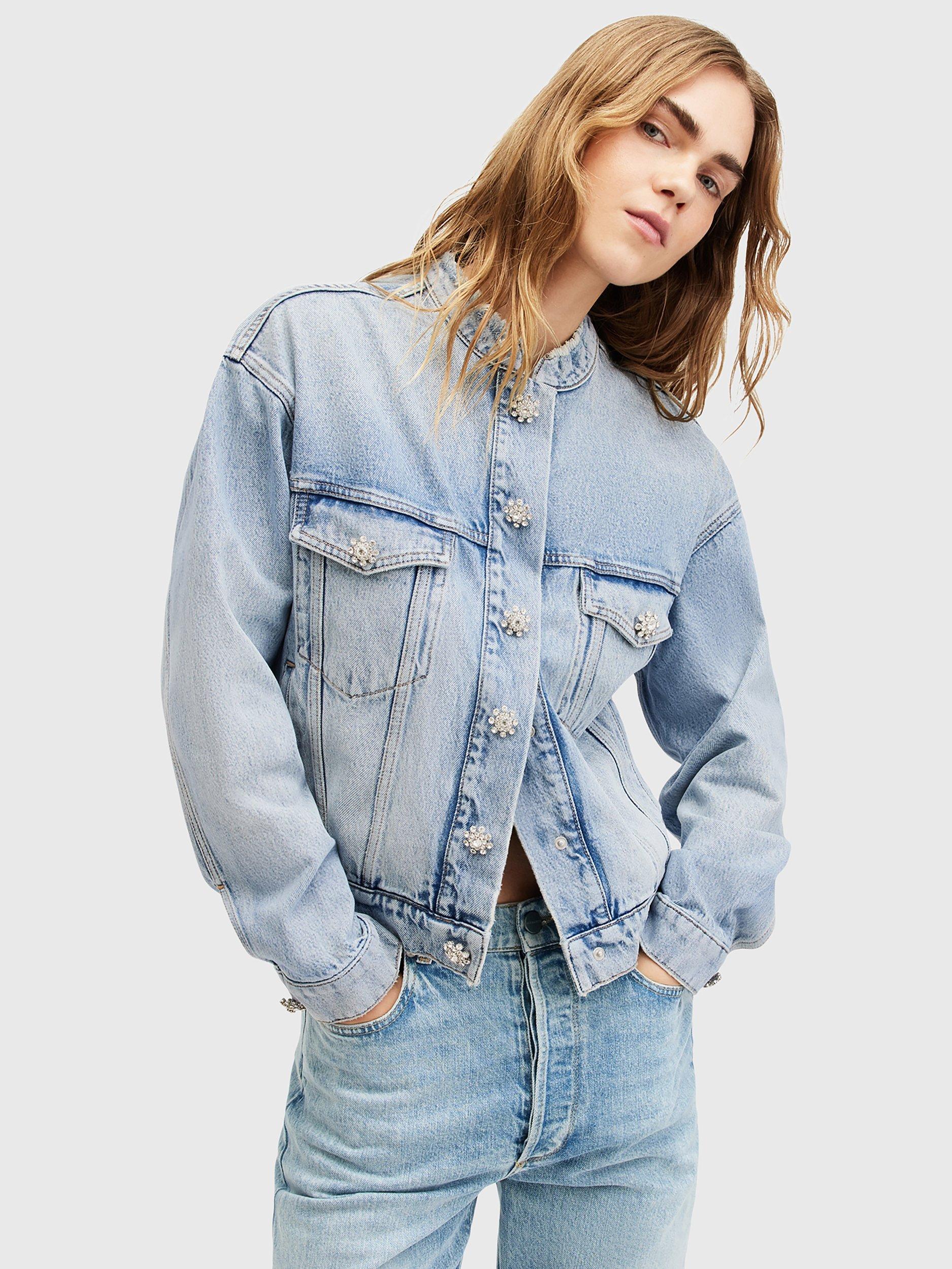 AllSaints Bella Diamond Denim Jacket, Light Indigo