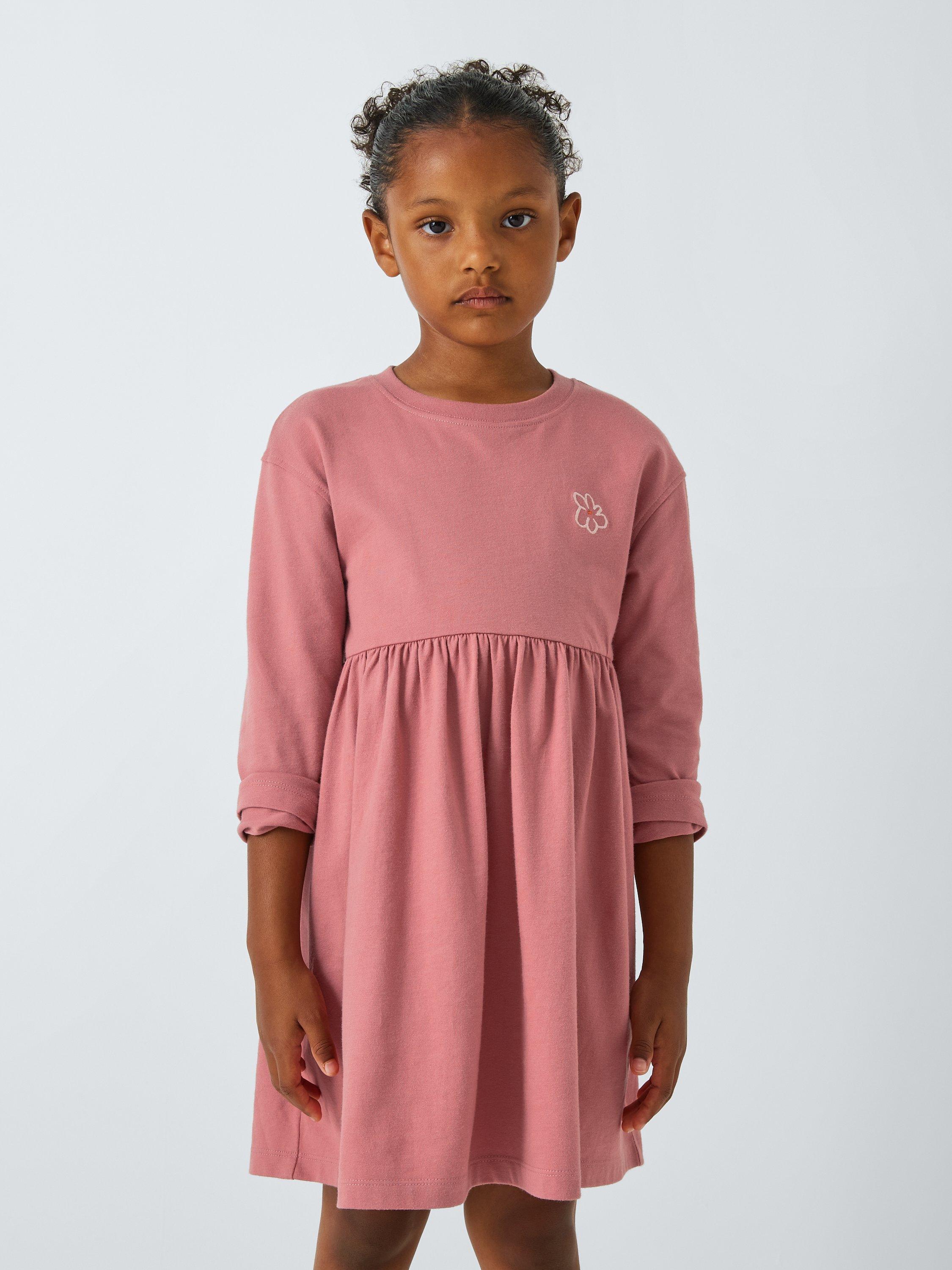 John Lewis ANYDAY Kids Flower Jersey Dress Dusty Rose