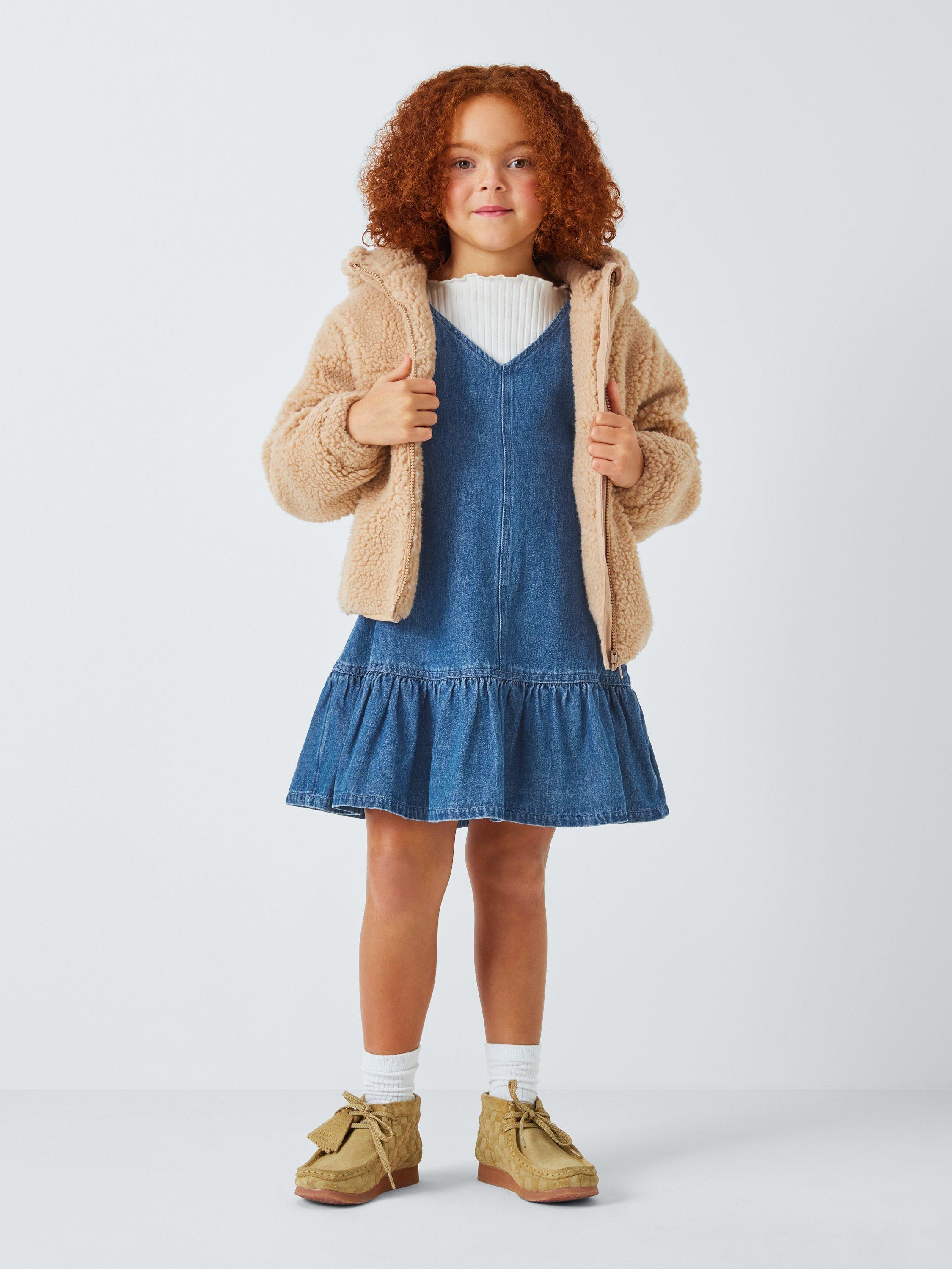 John Lewis Kids Top Denim Pinafore Dress Set Denim Gardenia