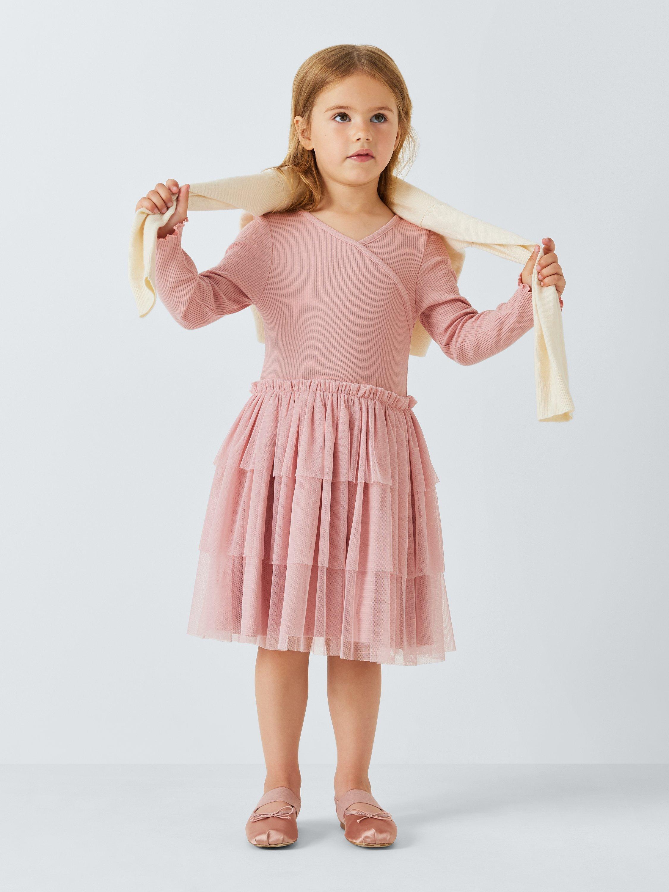 John Lewis Kids Ribbed Tulle Dress Dusky Pink