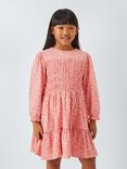 John Lewis Kids' Floral Shirred Crinkle Dress, Cedar Pink