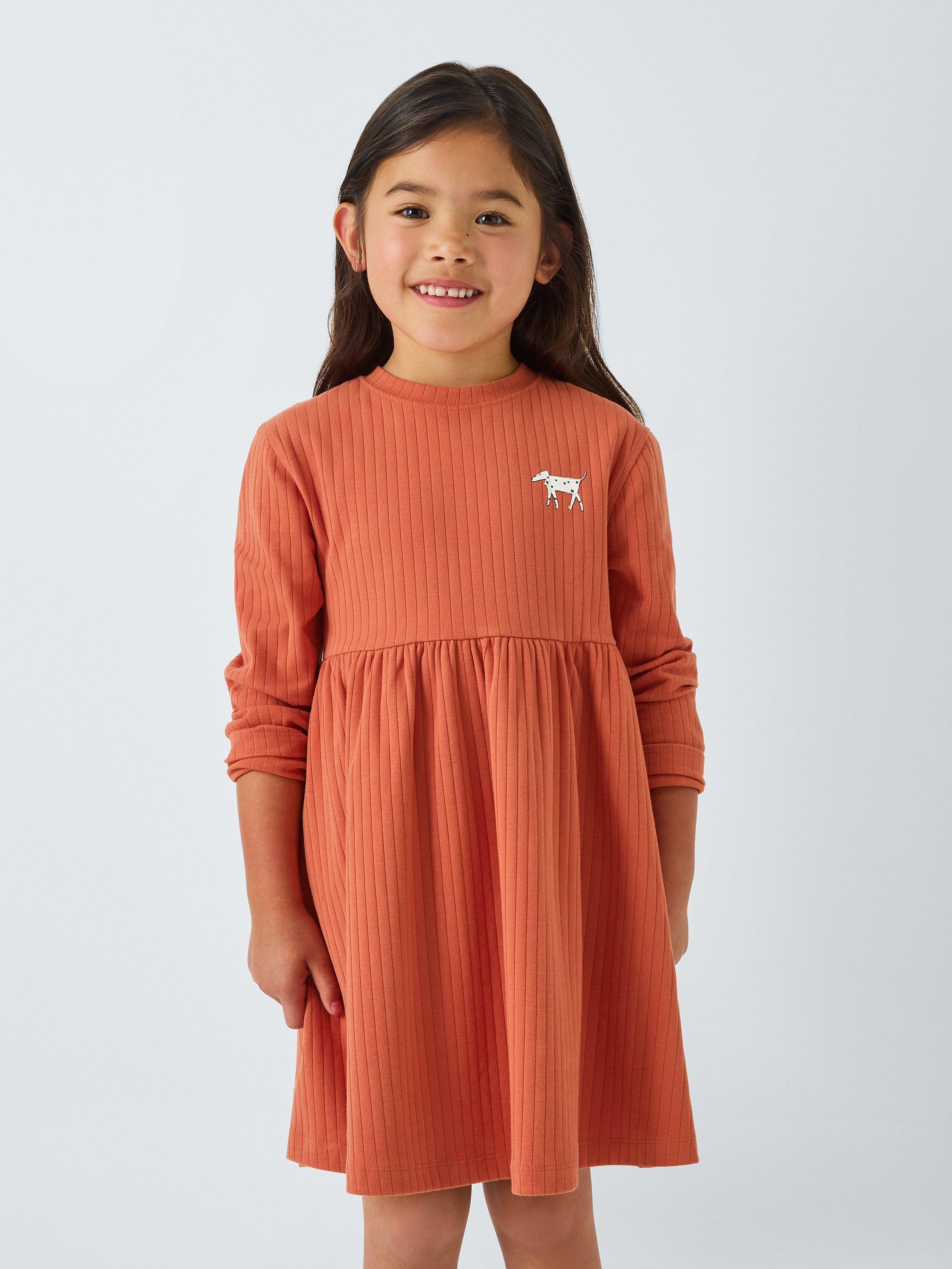 John Lewis ANYDAY Kids Dog Ribbed Jersey Dress Orange