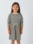 John Lewis ANYDAY Kids' Dog Stripe Jersey Dress, Black/Gardenia