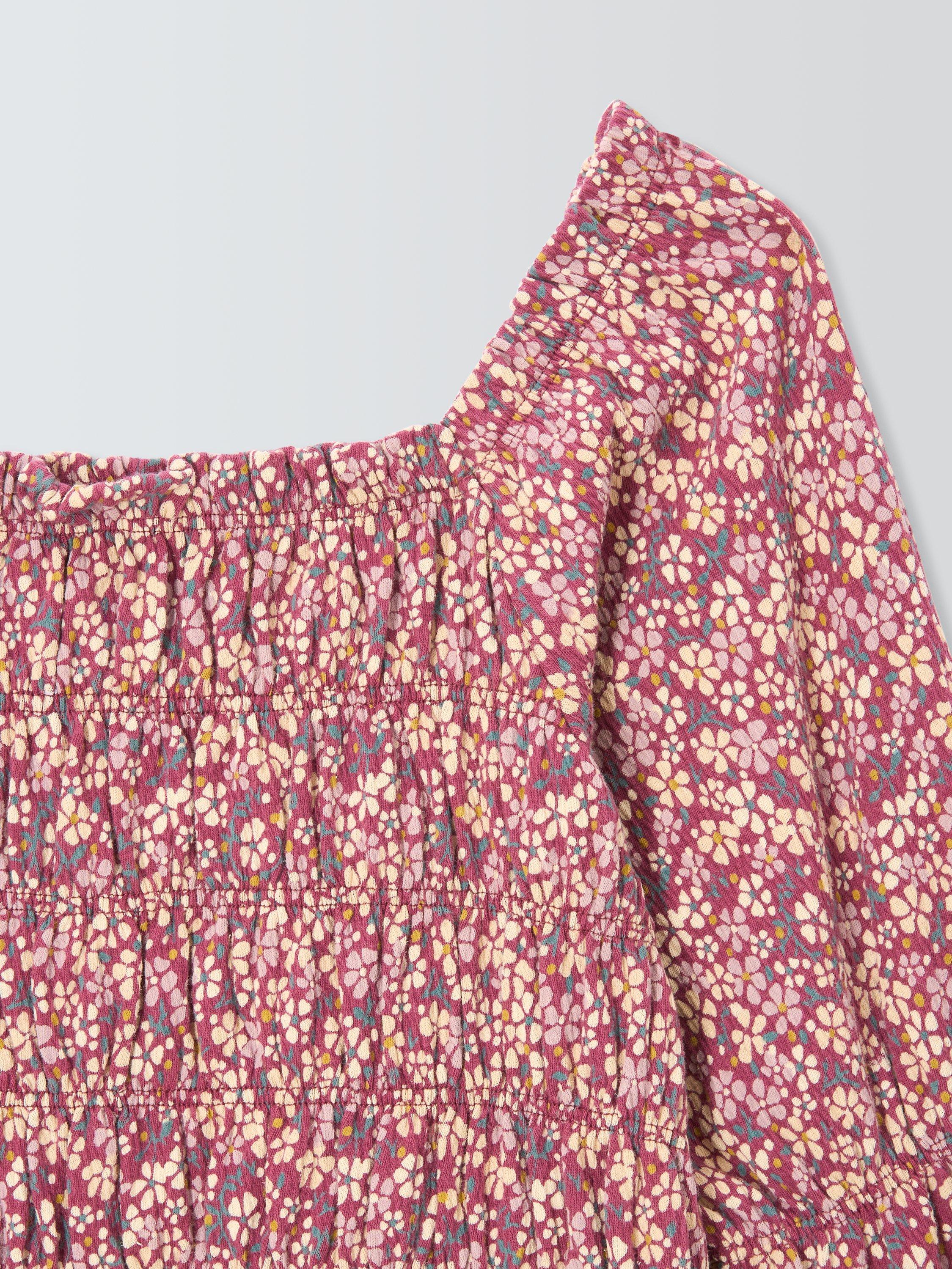 Product image 7 of 7, which shows John Lewis Kids' Floral Jersey Crinkle Blouse, Berry Rose, 2 years
