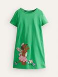 Mini Boden Kids' Vanilla Dog Applique Jersey Dress, Green