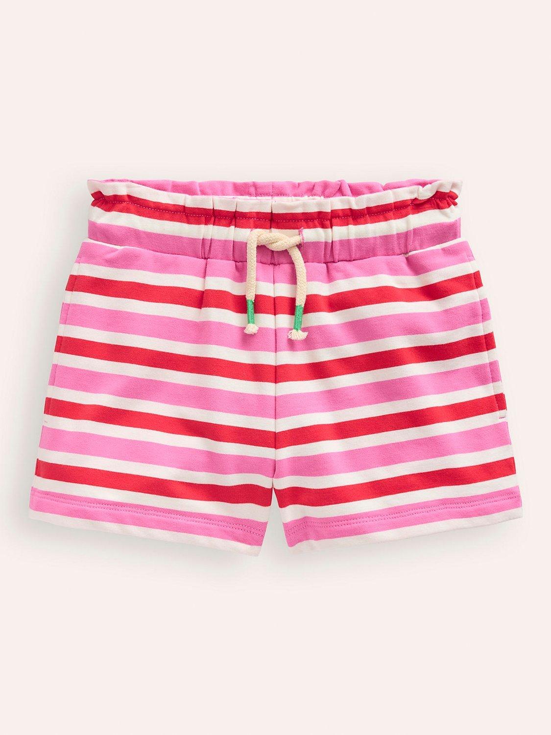 Mini Boden Kids' Ruffle Waist Sweat Shorts, Red/ Pink