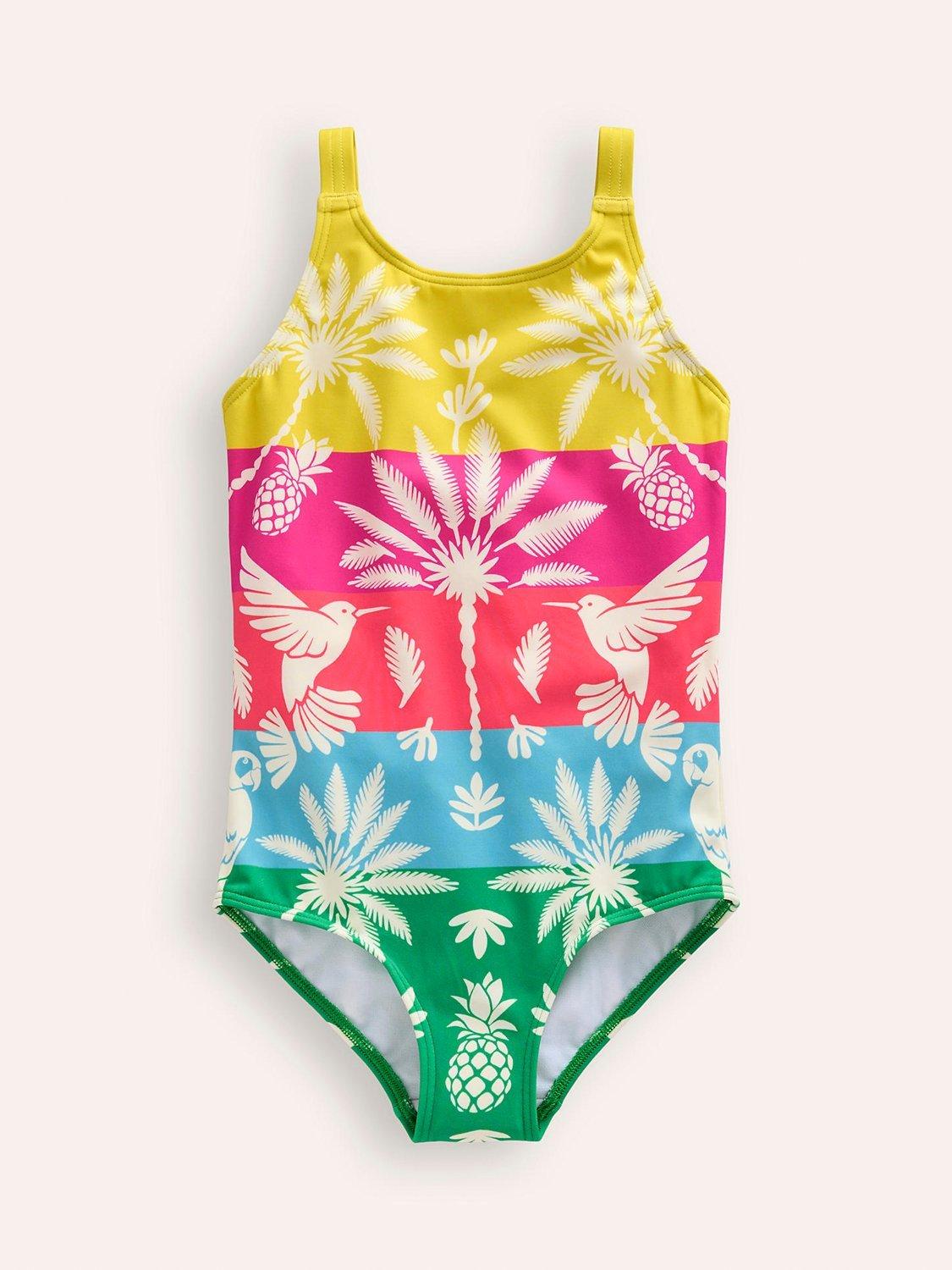 Mini Boden Kids' Fun Printed Swimsuit, Multi Rainbow