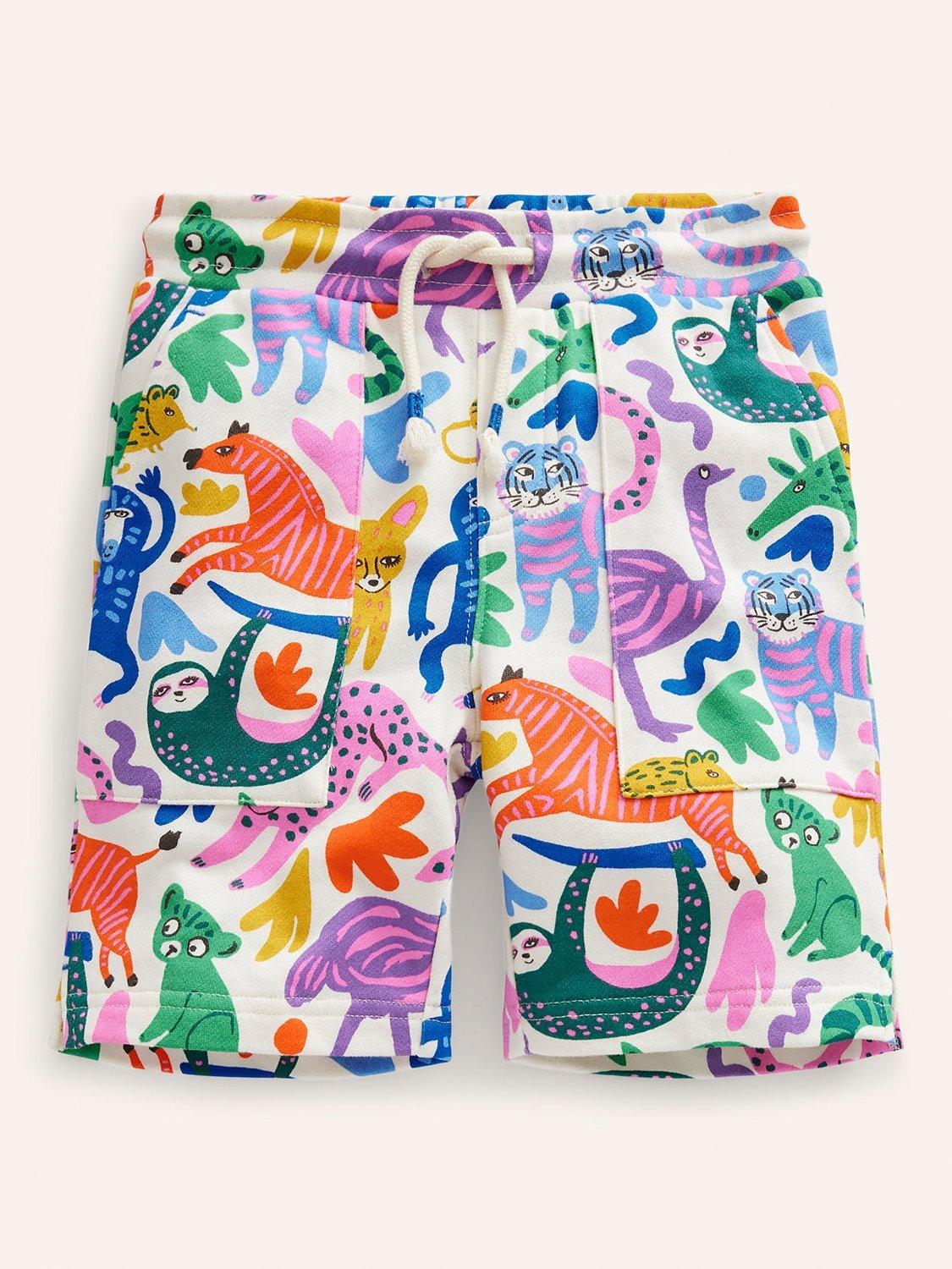 Mini Boden Kids' Safari Friends Printed Sweatshorts, Multi