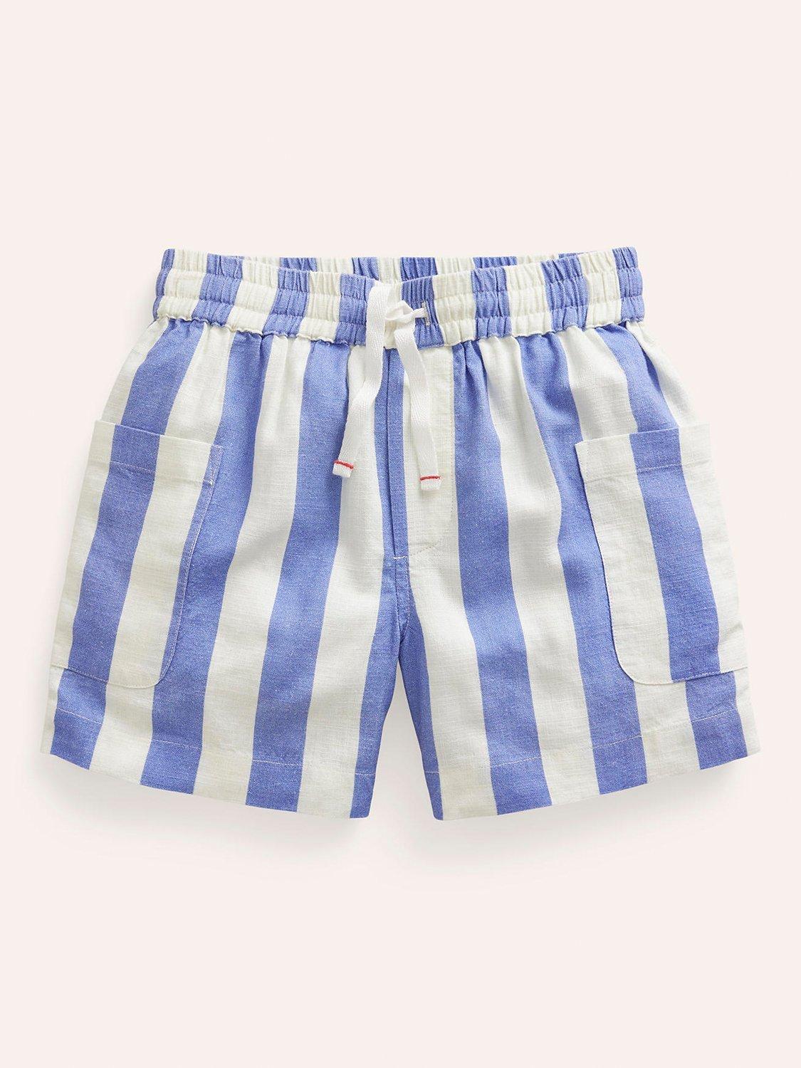 Mini Boden Kids' Pocket Stripe Shorts, Blue/ Ivory