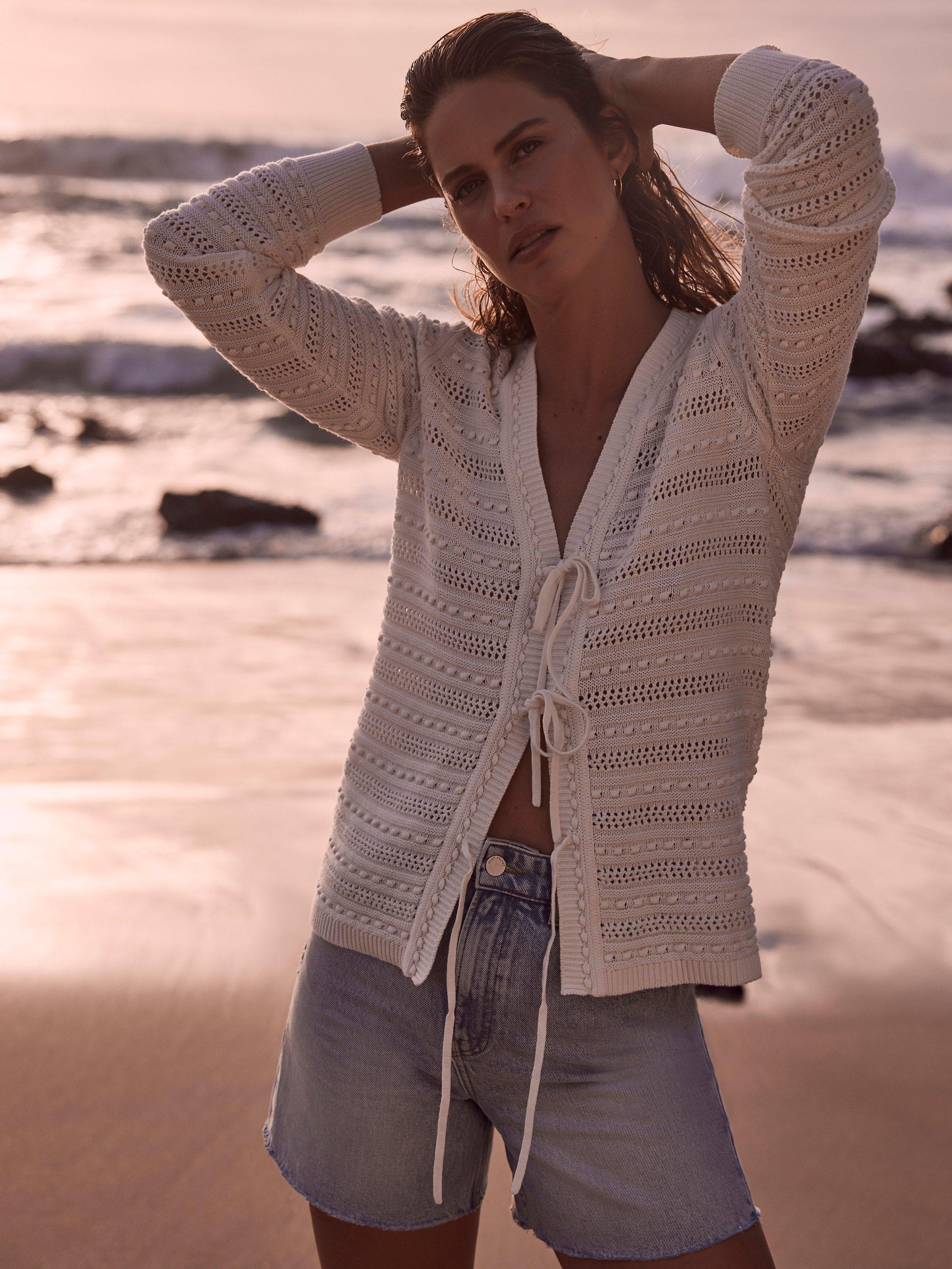 Mint Velvet Cotton Crochet Cardigan White Ivory