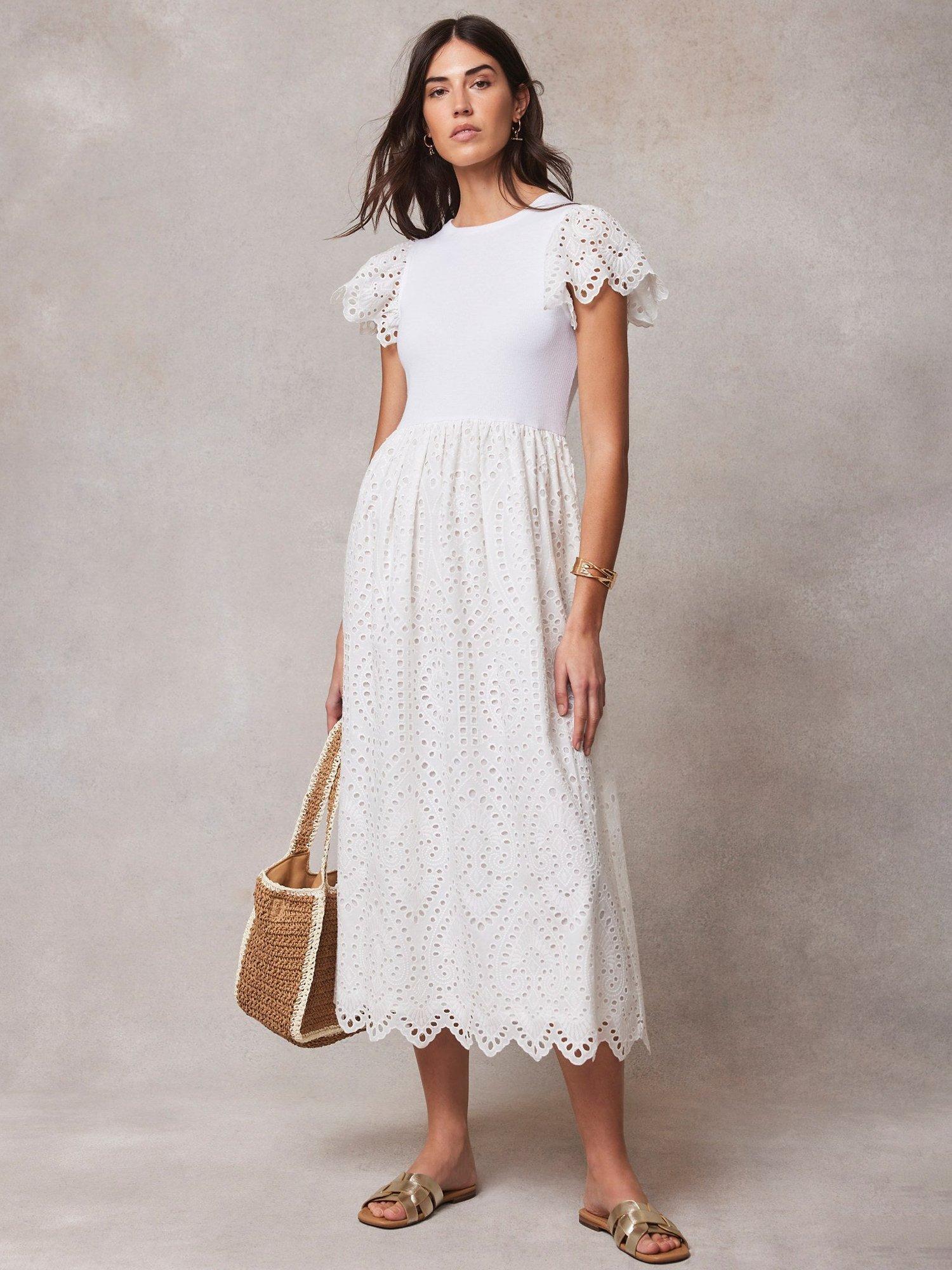 Mint Velvet Broderie Anglaise Midi Dress, White
