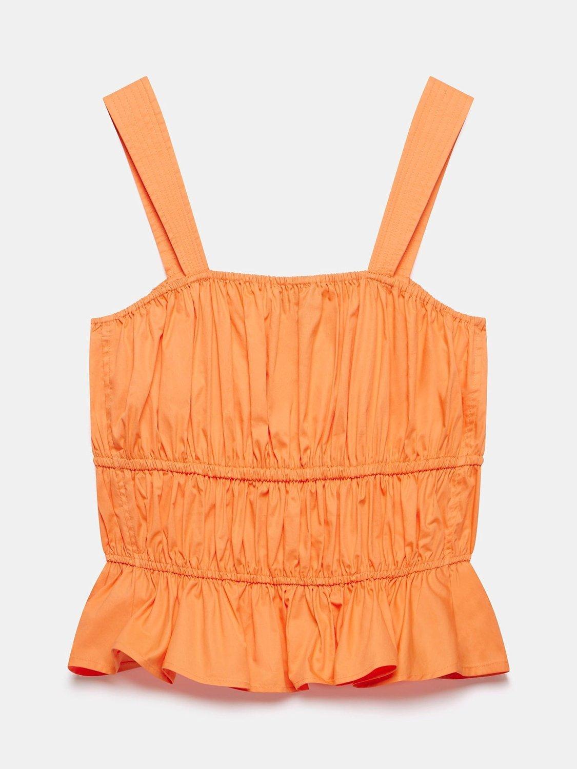 Mint Velvet Cotton Ruched Cami Top Orange