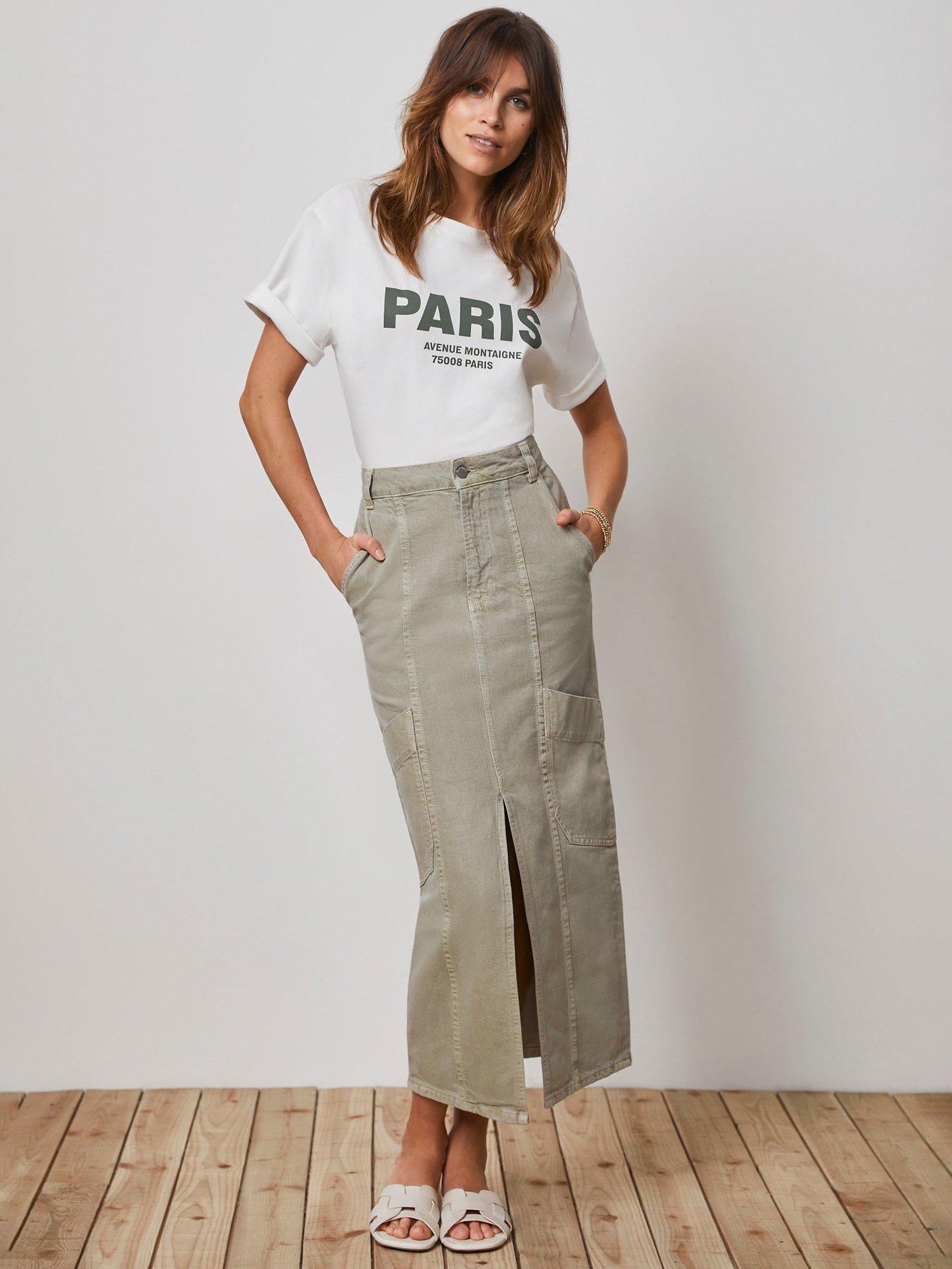 Mint Velvet Cargo Midi Skirt, Green Khaki, 14