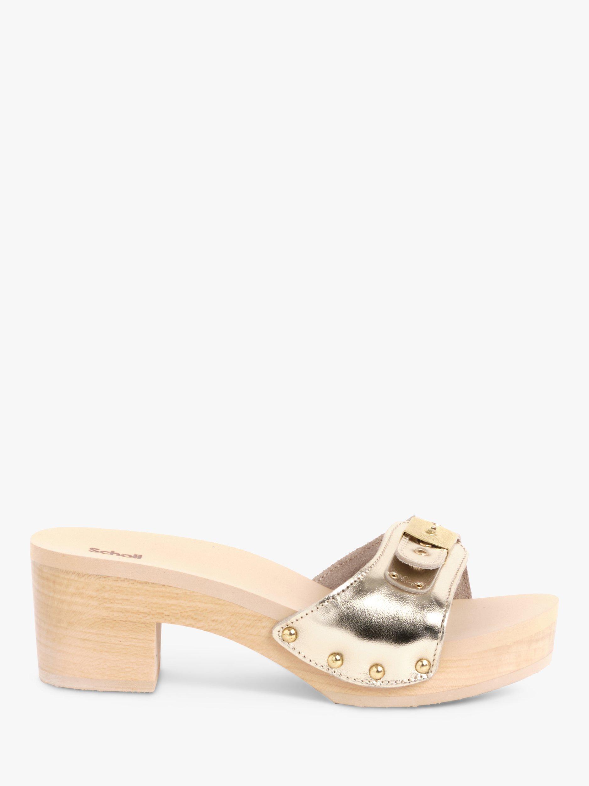 Product image 1 of 5, which shows Scholl Pescura Ibiza Metallic Clog Sandals, Light Gold, EU37
