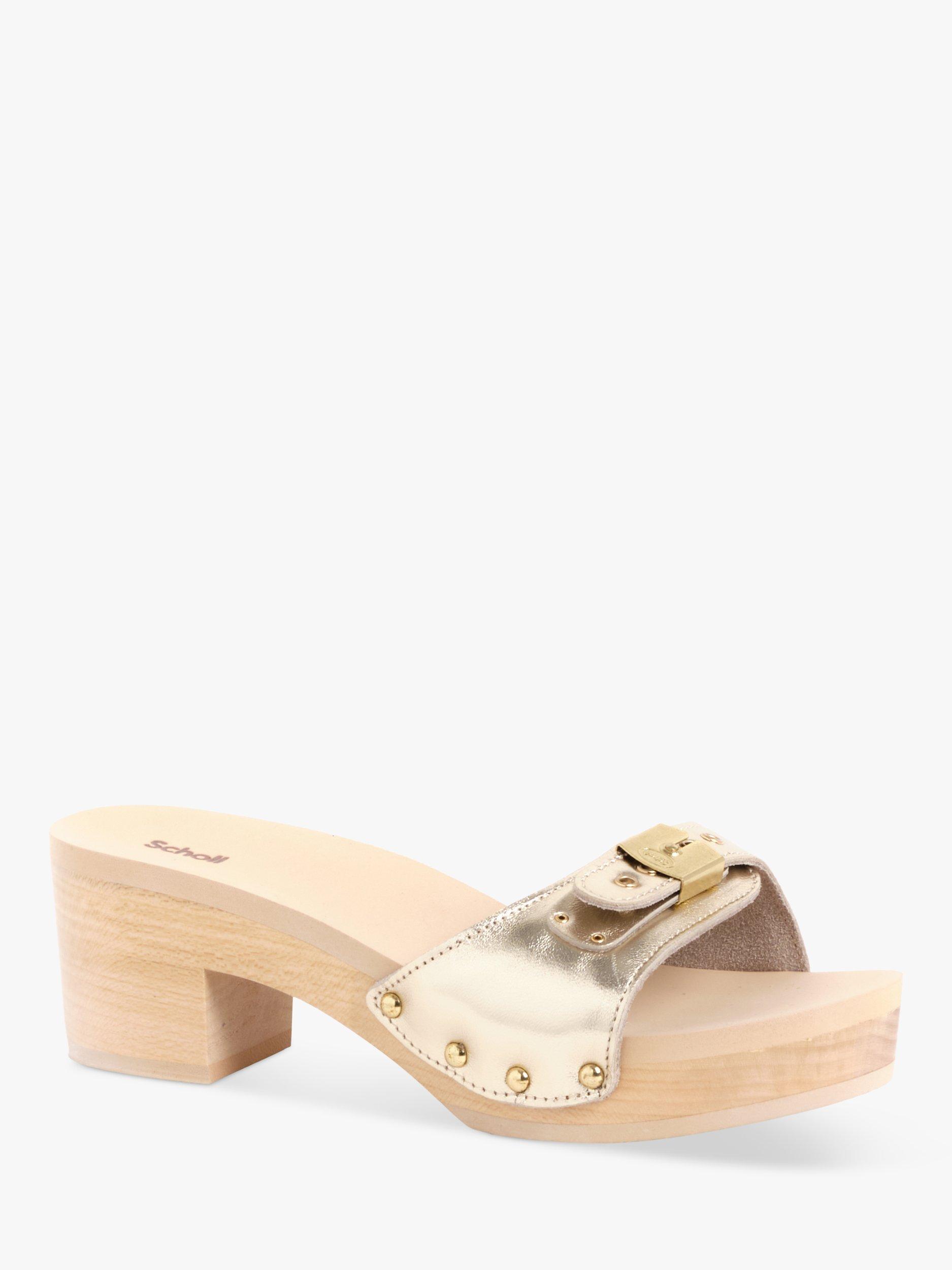Product image 2 of 5, which shows Scholl Pescura Ibiza Metallic Clog Sandals, Light Gold, EU37