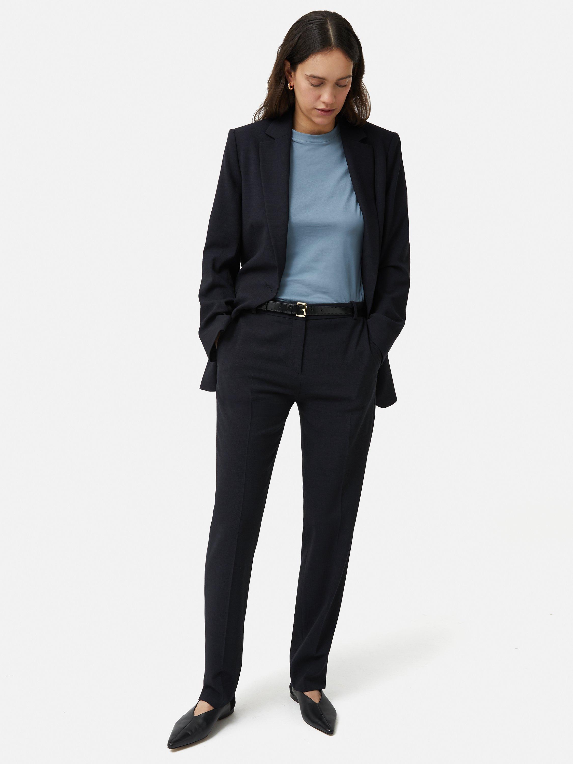 Product image 3 of 6, which shows Jigsaw Crosshatch Palmer Tailored Trousers, Navy, 18