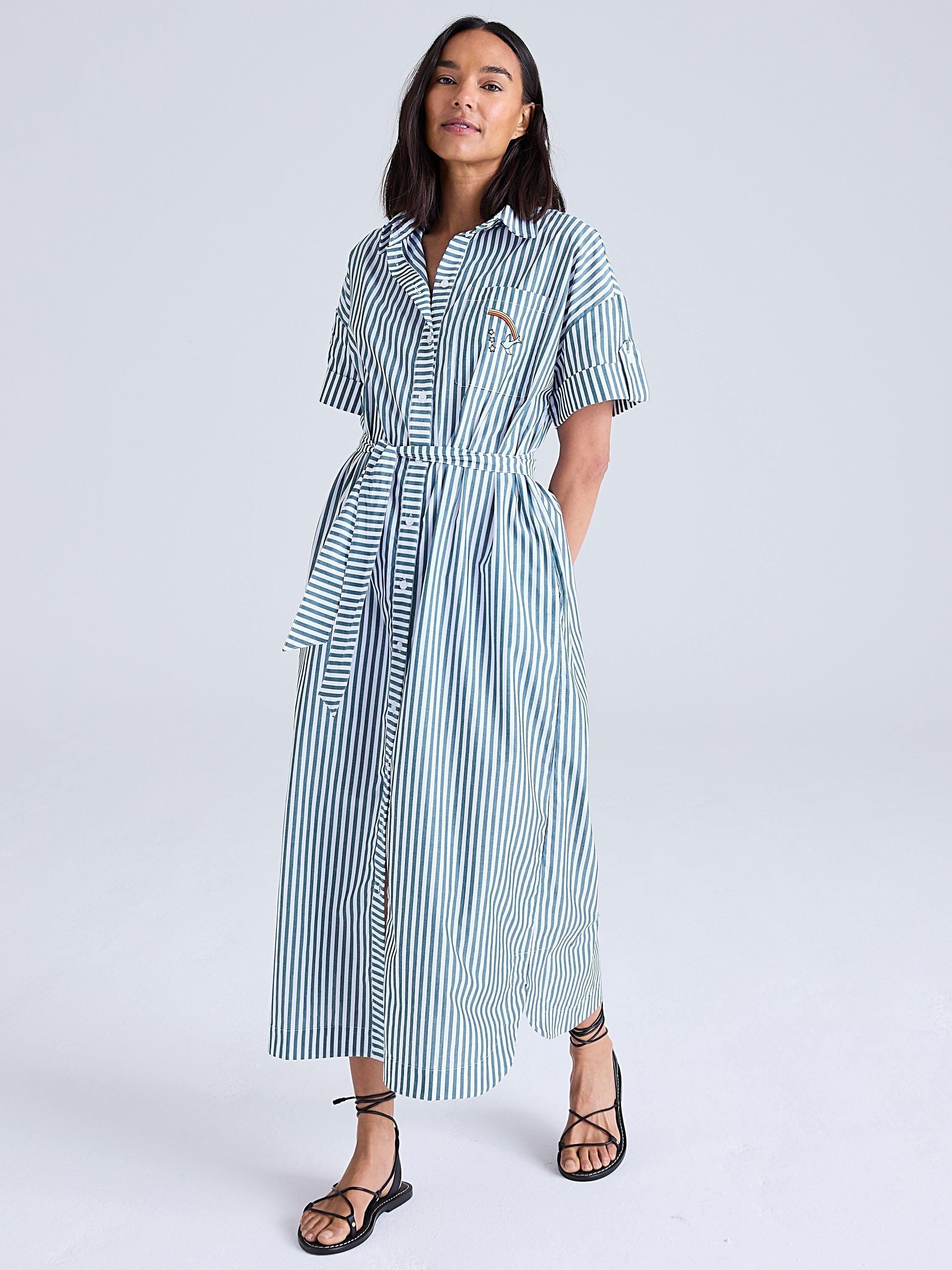 Cape Cove Contrast Stitch Shirt Dress Khaki White