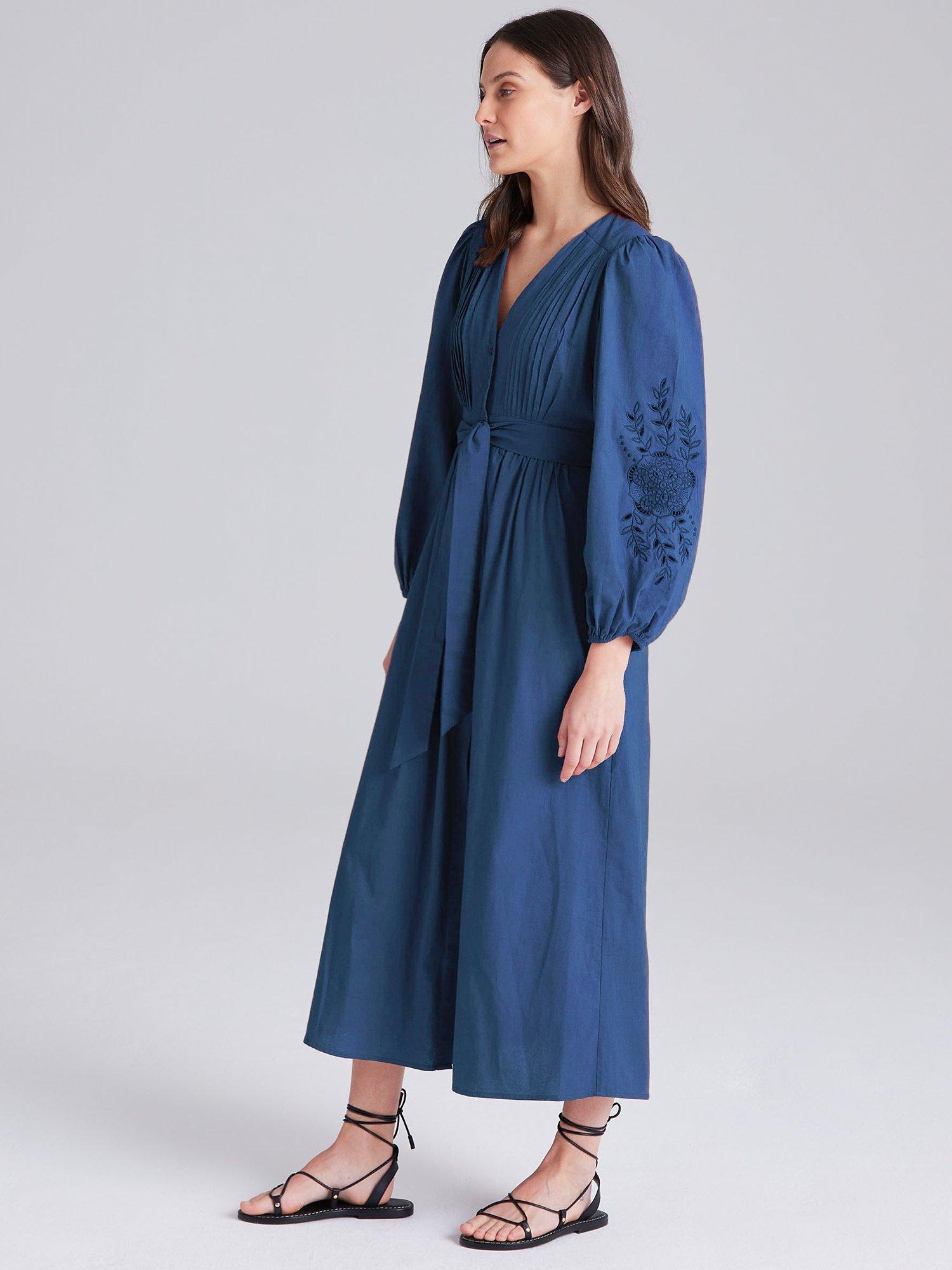 Cape Cove Embroidered Sleeve Denim Dress Blue