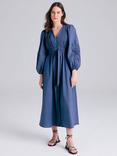 Cape Cove Embroidered Sleeve Denim Dress, Blue