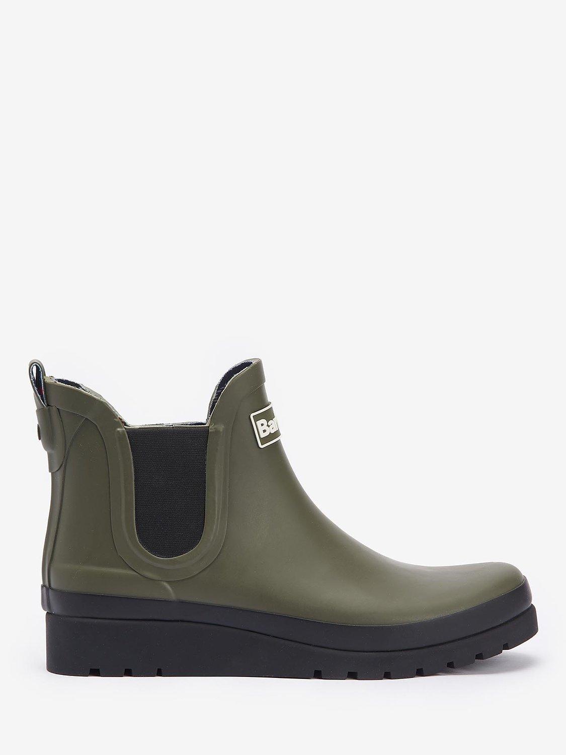 Barbour Clifton Wedge Wellington Ankle Boots Olive Black