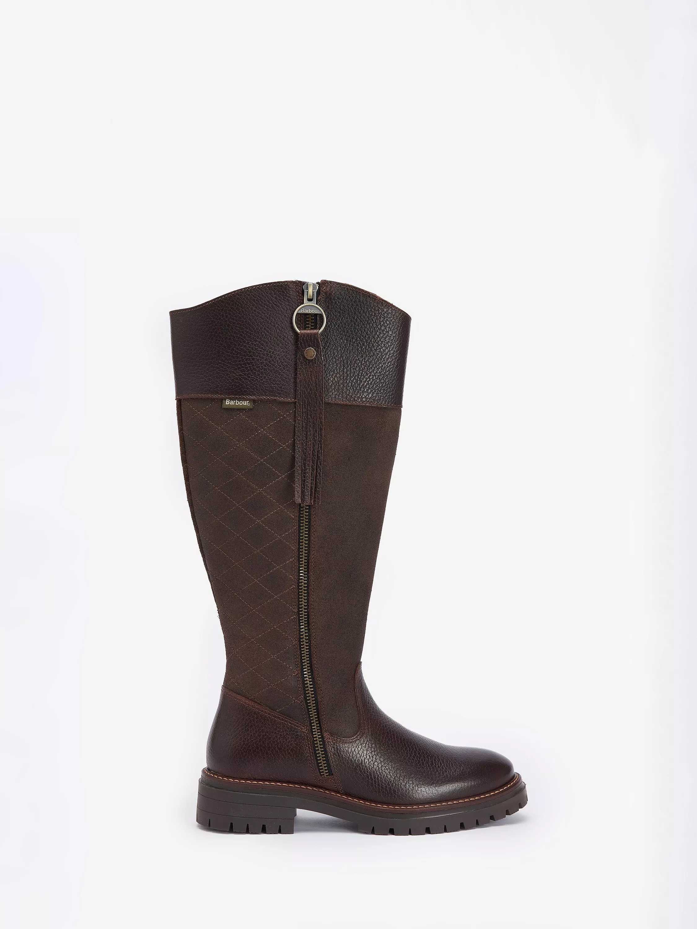 Barbour Ingrid Leather Tall Riding Boots Dark Brown