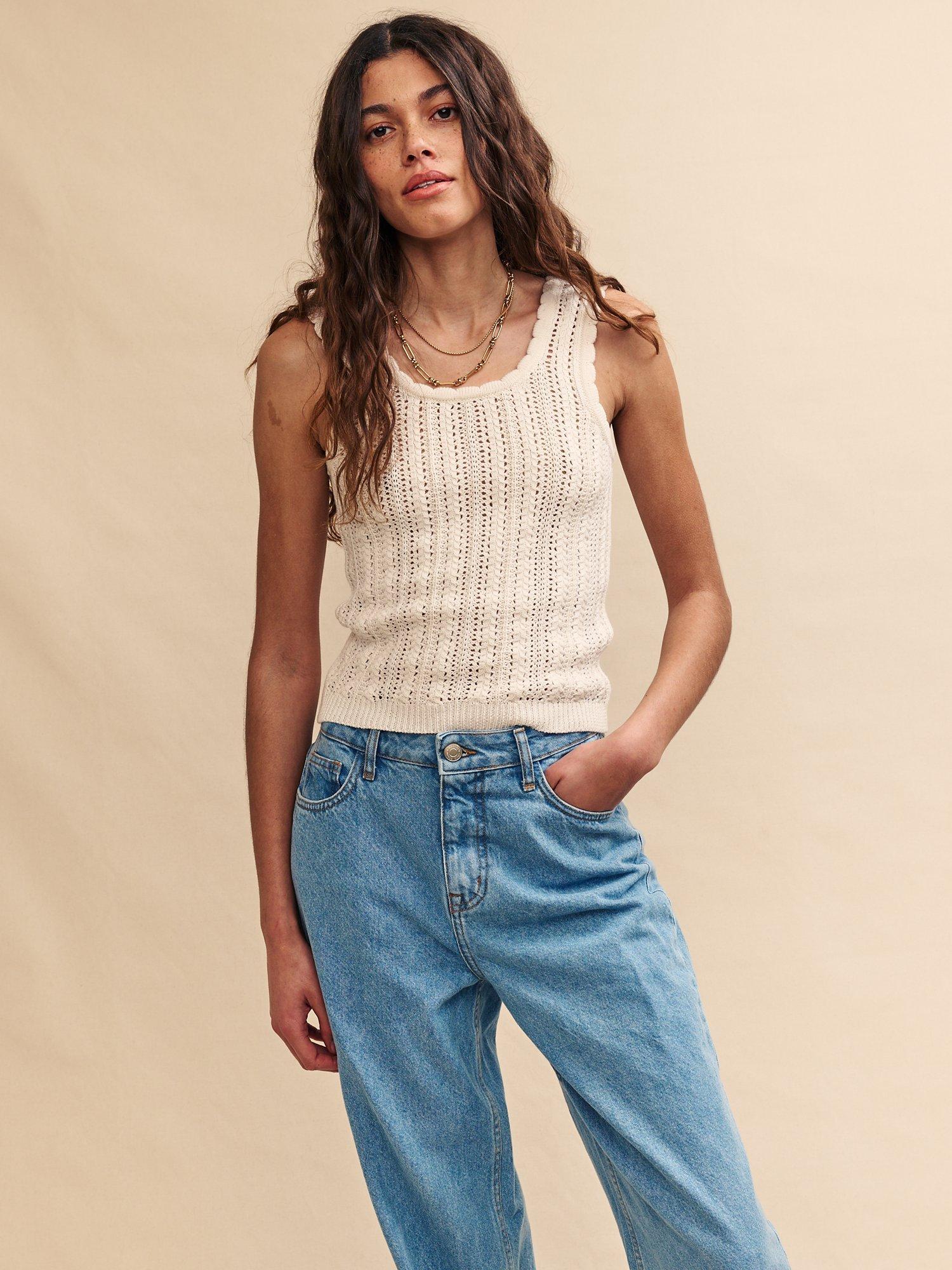 Nobody's Child Mock Crochet Vest Top, White