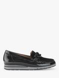 Gabor Bea Wide Fit Patent Leather Wedge Loafers, Black