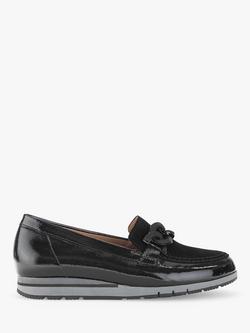 Gabor Bea Wide Fit Patent Leather Wedge Loafers, Black, Black