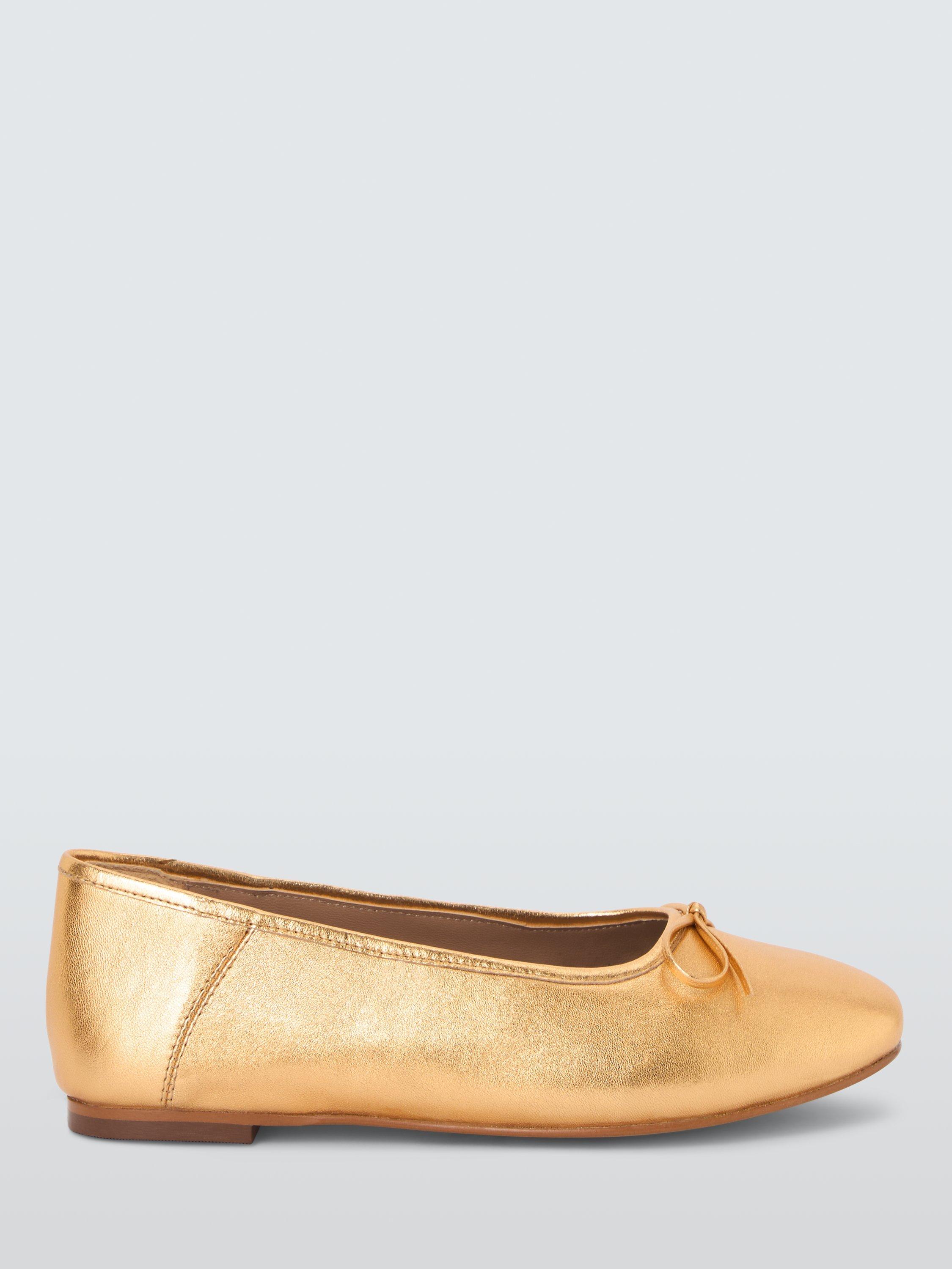 Product image 1 of 6, which shows John Lewis ANYDAY Hudson Leather Round Toe Sachetto Ballerina Pumps, Gold, 3