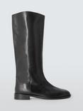 John Lewis Tulip Leather French Western Low Heel Knee High Boots, Black