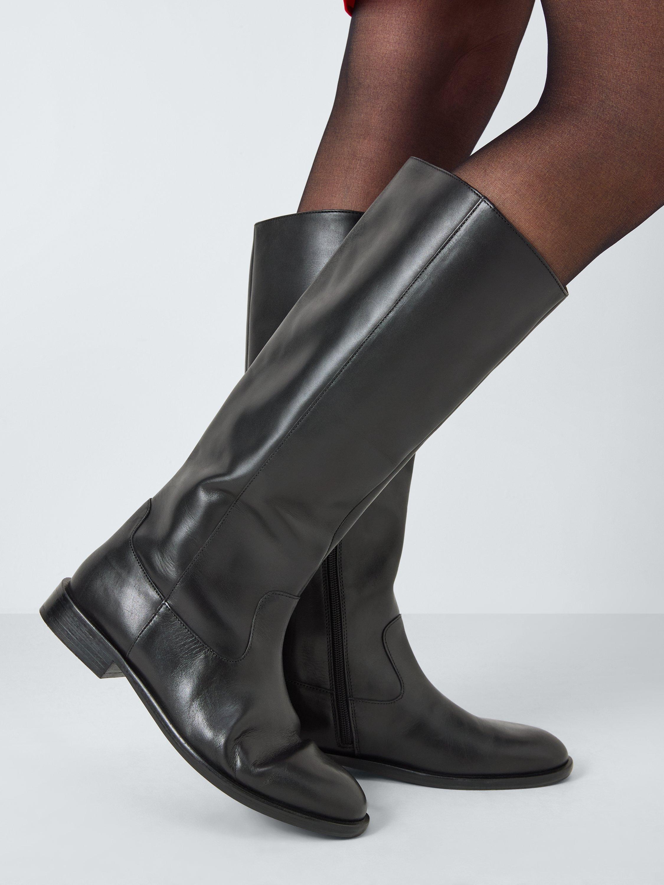 John Lewis Tulip Leather French Western Low Heel Knee High Boots Black