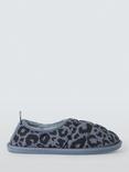 John Lewis Leopard Print Padded Cropped Mule Slippers, Blue Leopard