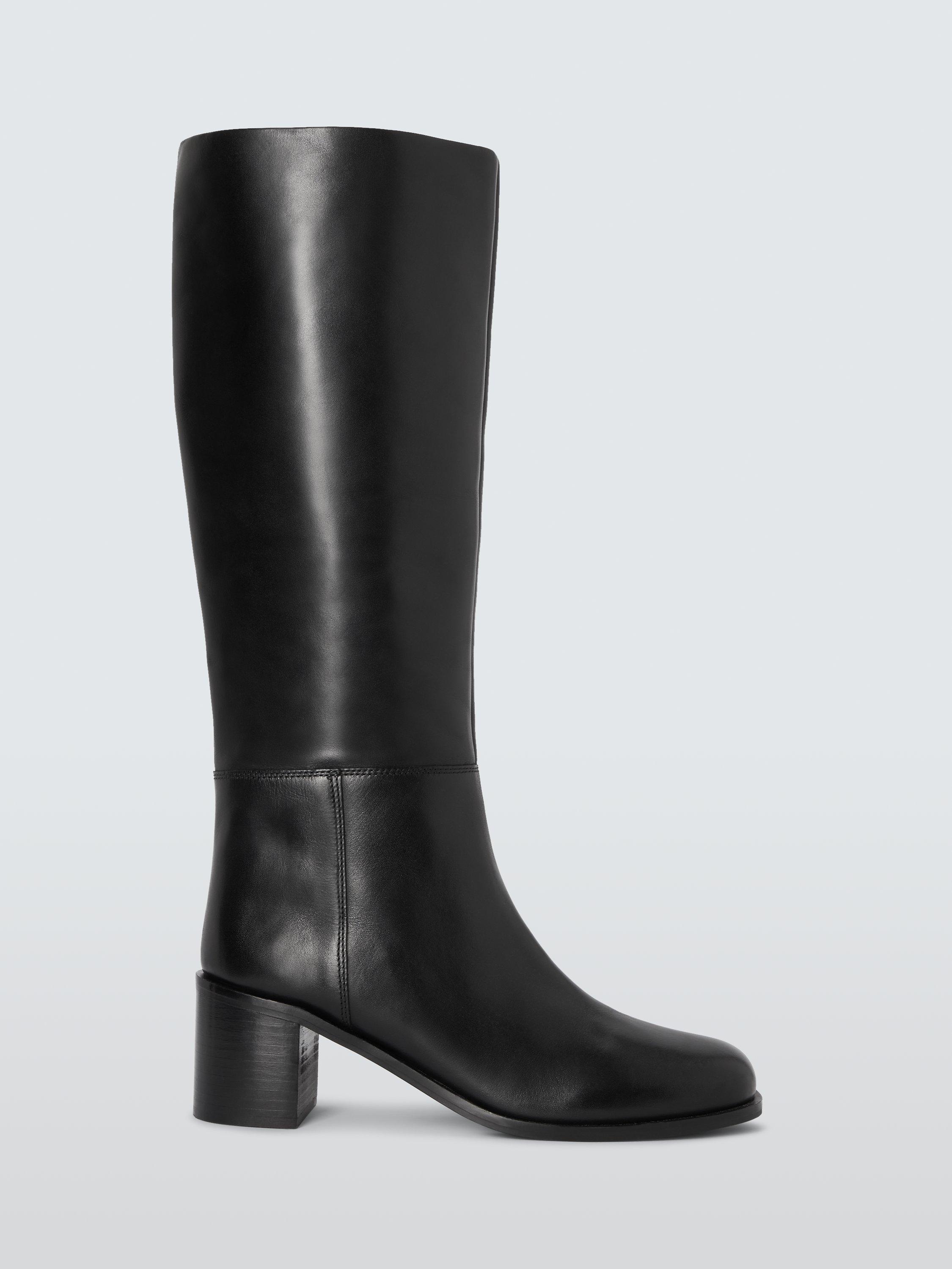 John Lewis Tigerlily Leather Square Toe Stacked Heel Knee High Boots Black