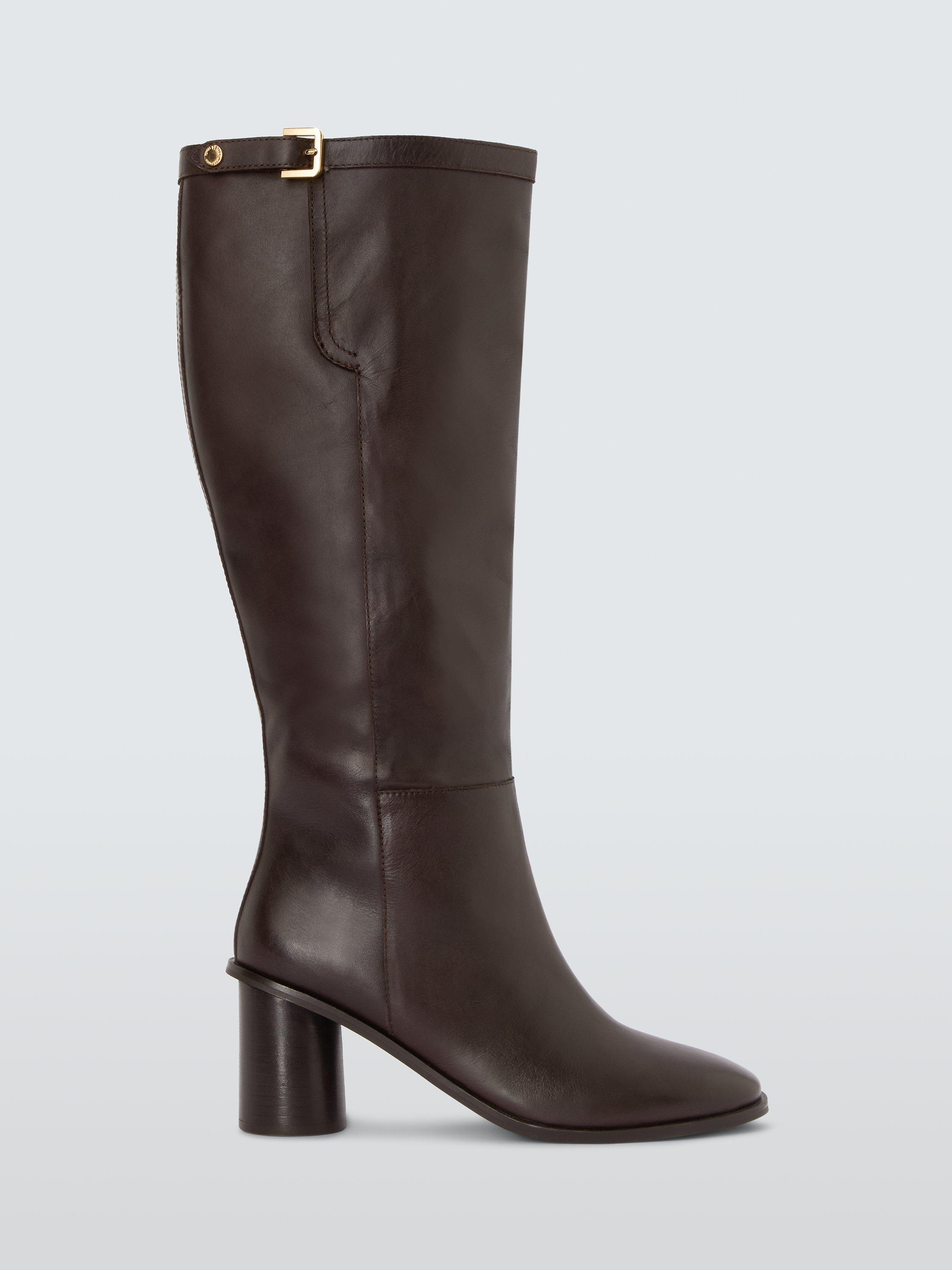 John Lewis Silla Leather Pull On Buckle Knee High Boots Chocolate