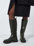 John Lewis Tracks Leather Cleated Track Sole Buckle Knee High Boots, Black