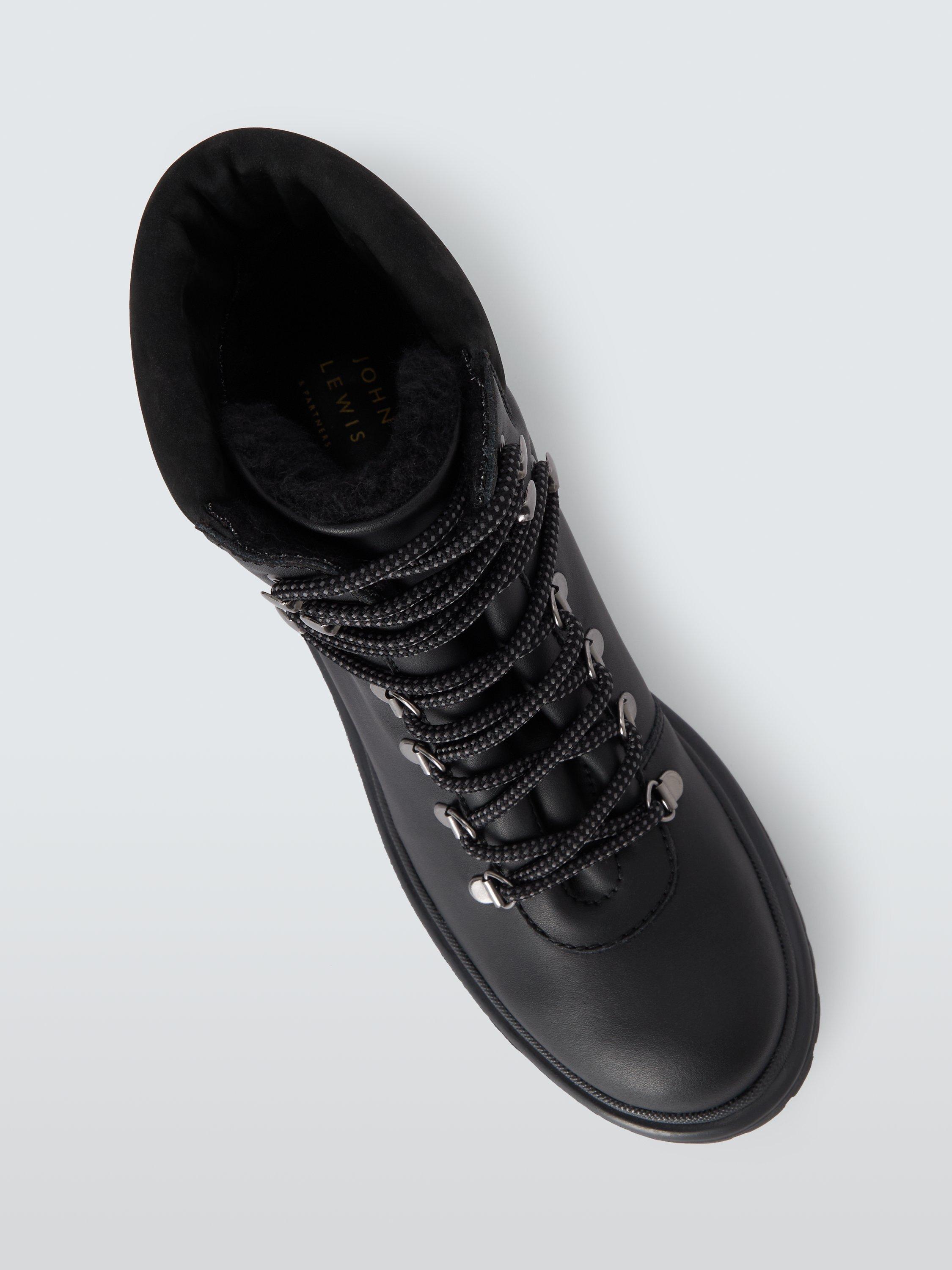 John Lewis Prima Leather Water Resistant Warm Lined Hiker Ankle Boots Black