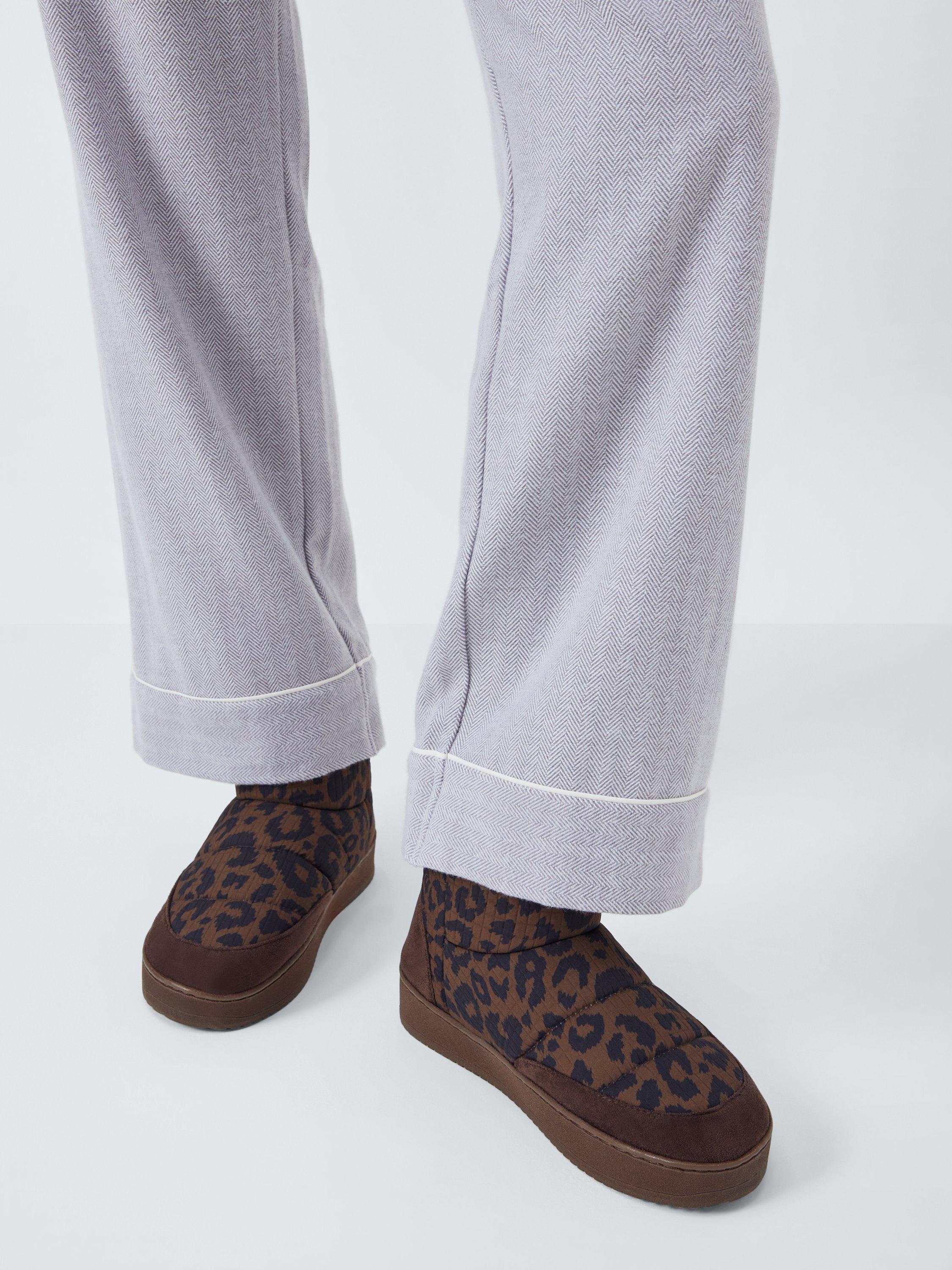 Product image 2 of 6, which shows John Lewis Leo Leopard Print Padded Slipper Boots, Chocolate/Leopard, 3-4