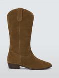 AND/OR Talan Suede Refined Low Heel French Western Boots, Tobacco