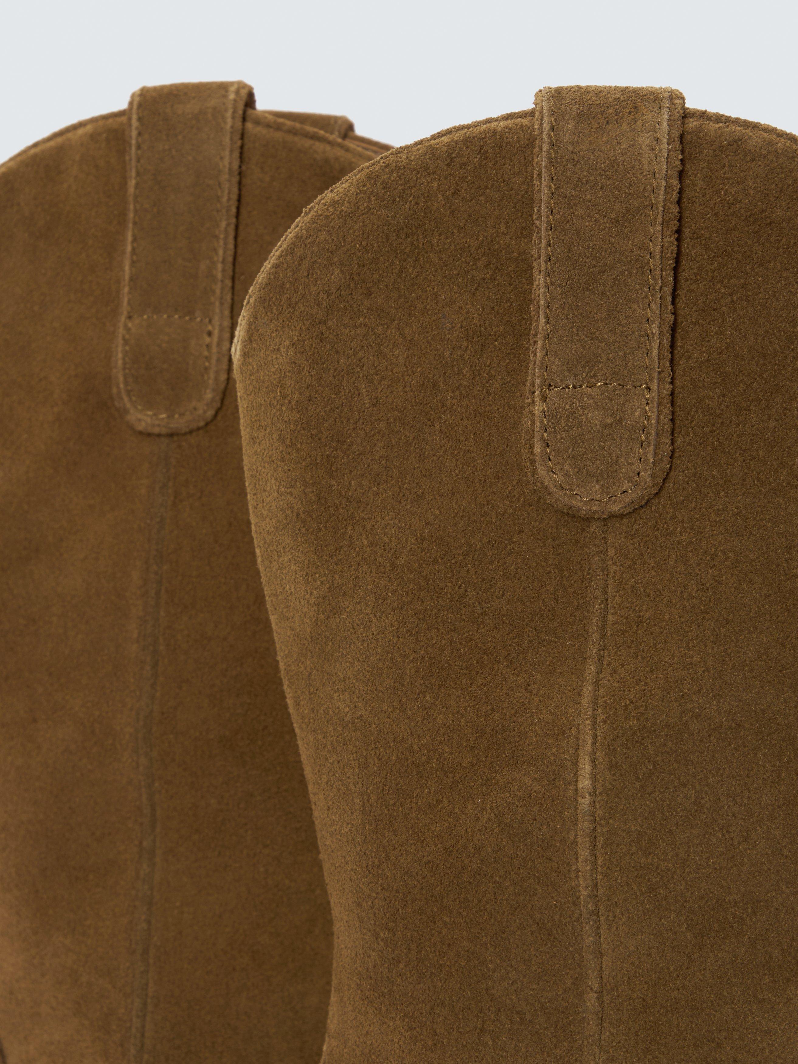 Product image 4 of 6, which shows AND/OR Talan Suede Refined Low Heel French Western Boots, Tobacco, 3