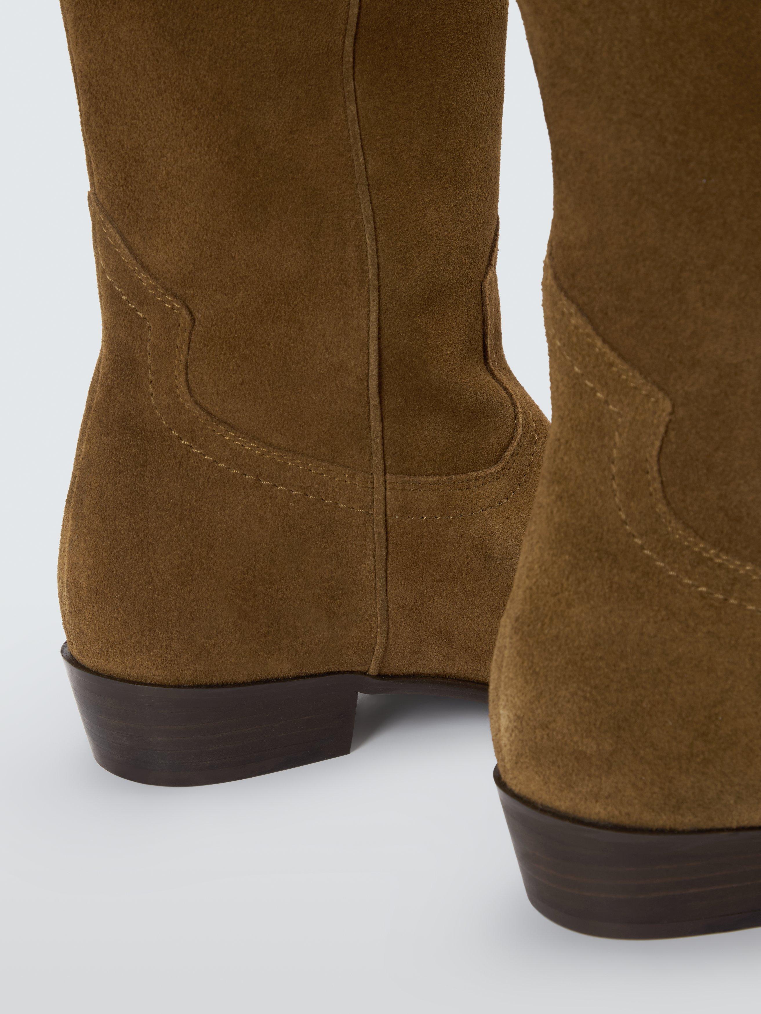Product image 5 of 6, which shows AND/OR Talan Suede Refined Low Heel French Western Boots, Tobacco, 3